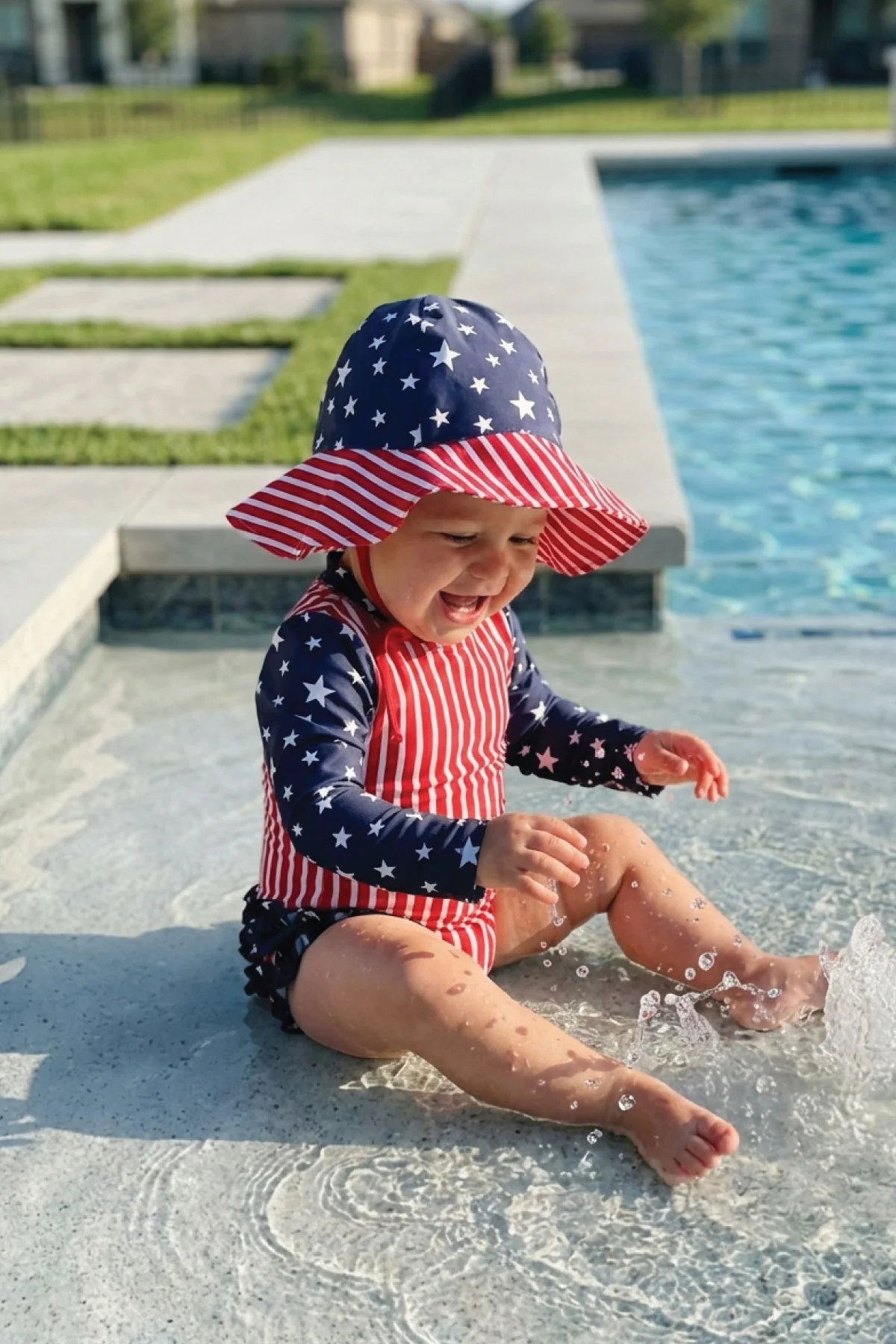 Long Sleeve Rash Guard With Ruffle Bottom | Stars & Stripes Party - Image 9