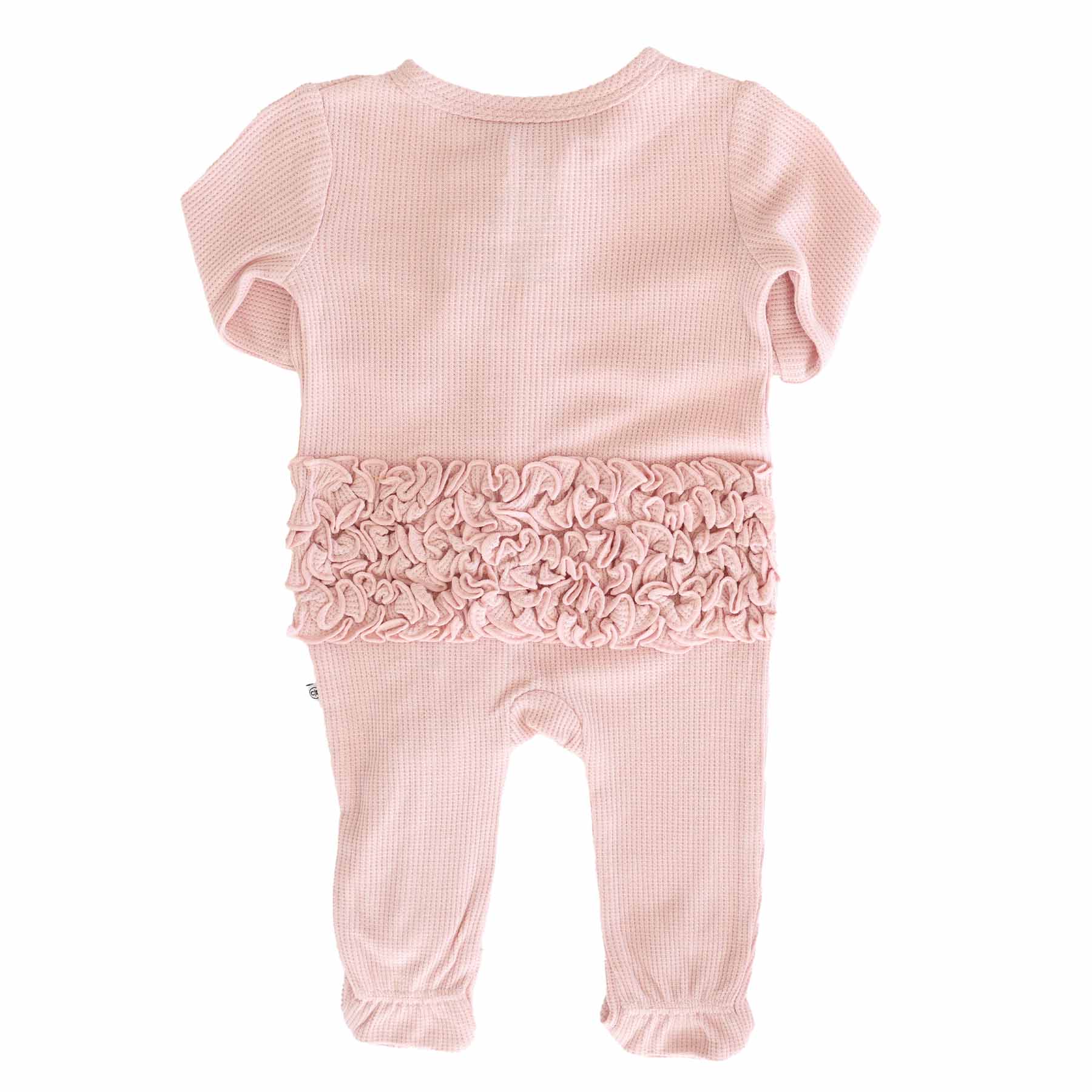 Embroidered Bamboo Waffle Zipper Ruffle Footie | Lotus - Image 10
