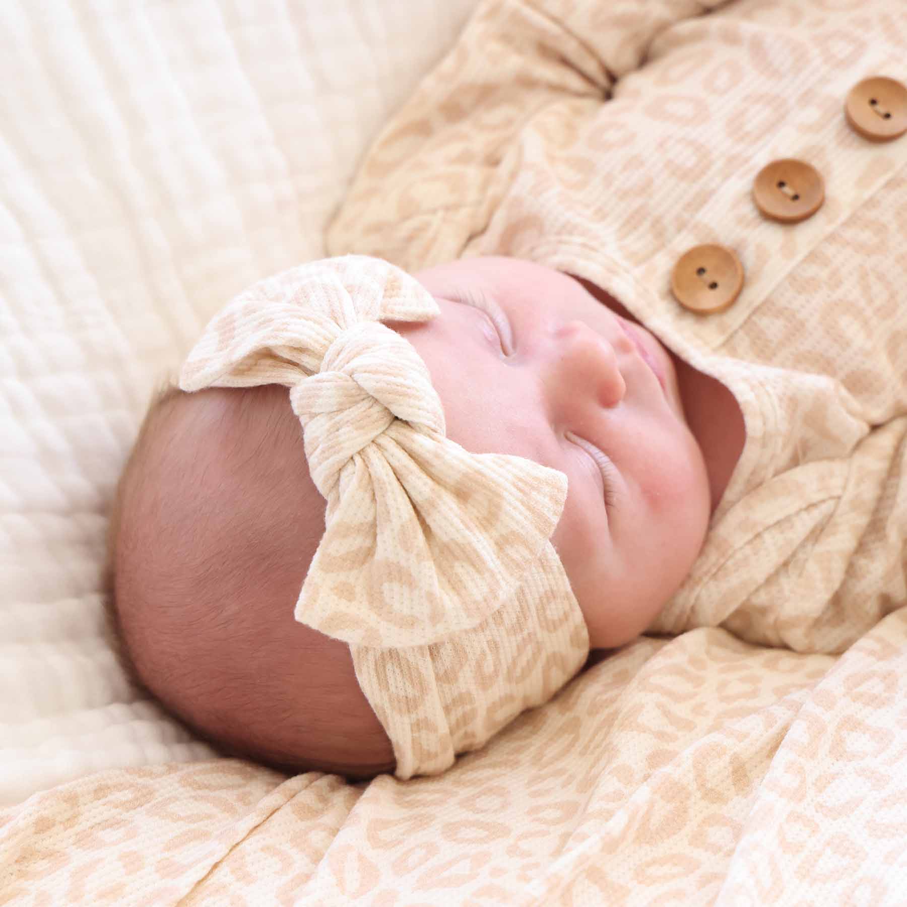 Lovely Leopard Bamboo Waffle Knit Large Bow Headwrap - Image 3