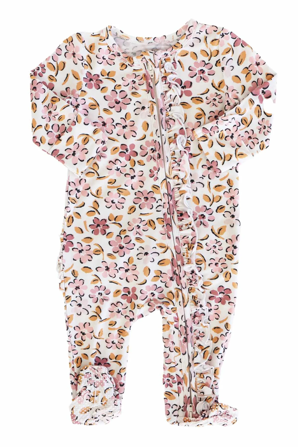 Mauvelous Meadow Ruffle Zipper Footie - Image 3