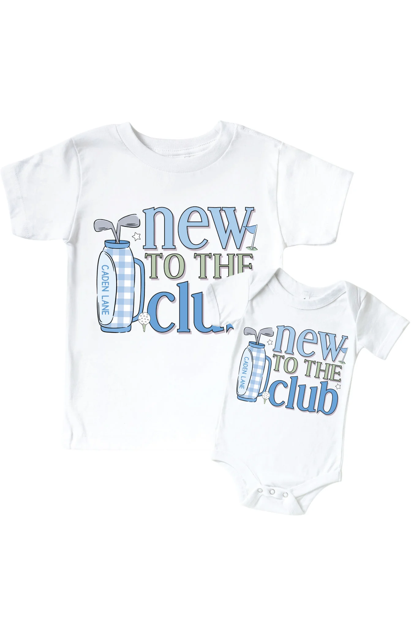 New To The Club Blue Graphic Bodysuit & Kids Tee | White