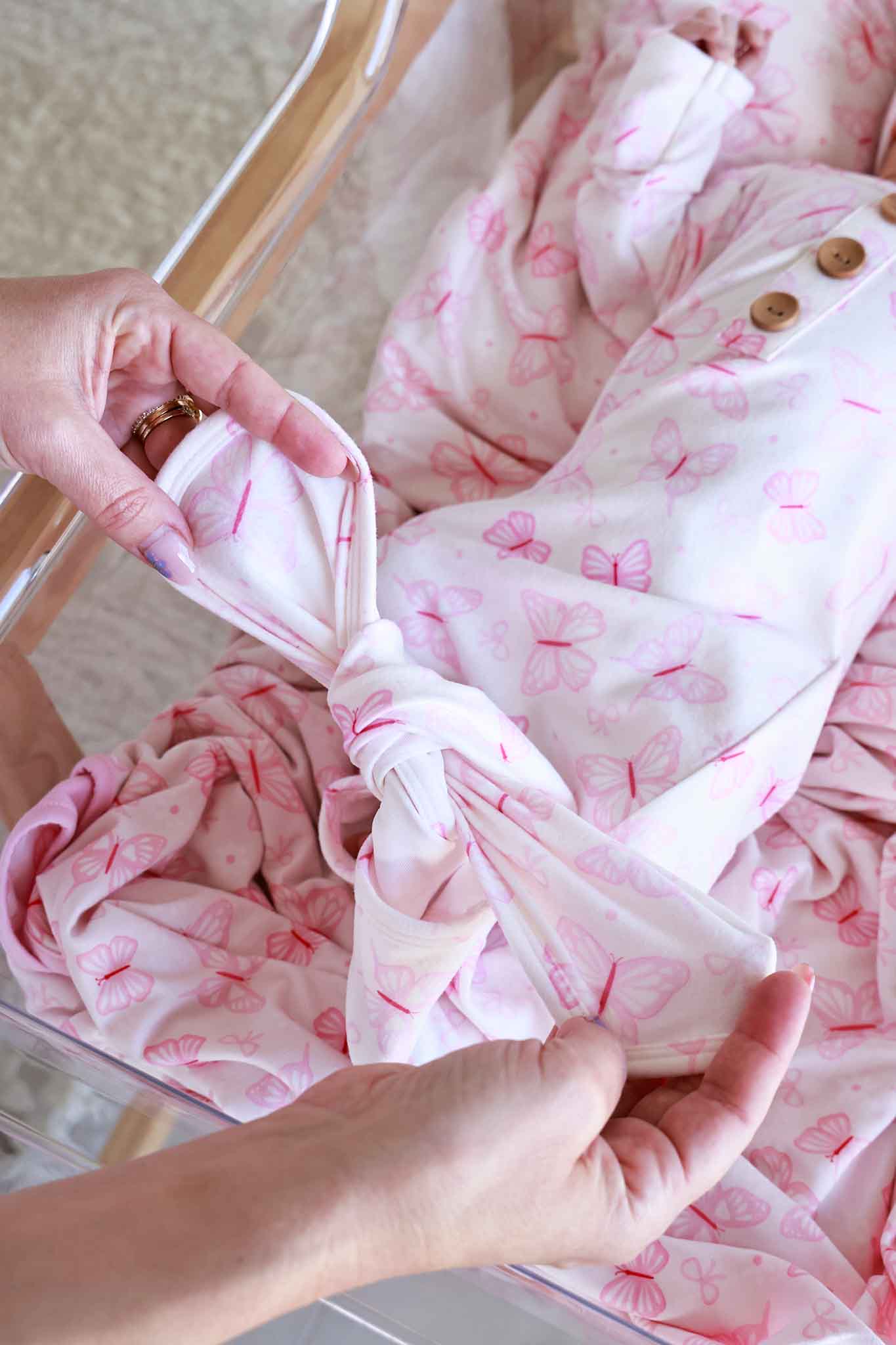 Newborn Baby Knot Gown & Hat Set | Blooming Butterflies - Image 4
