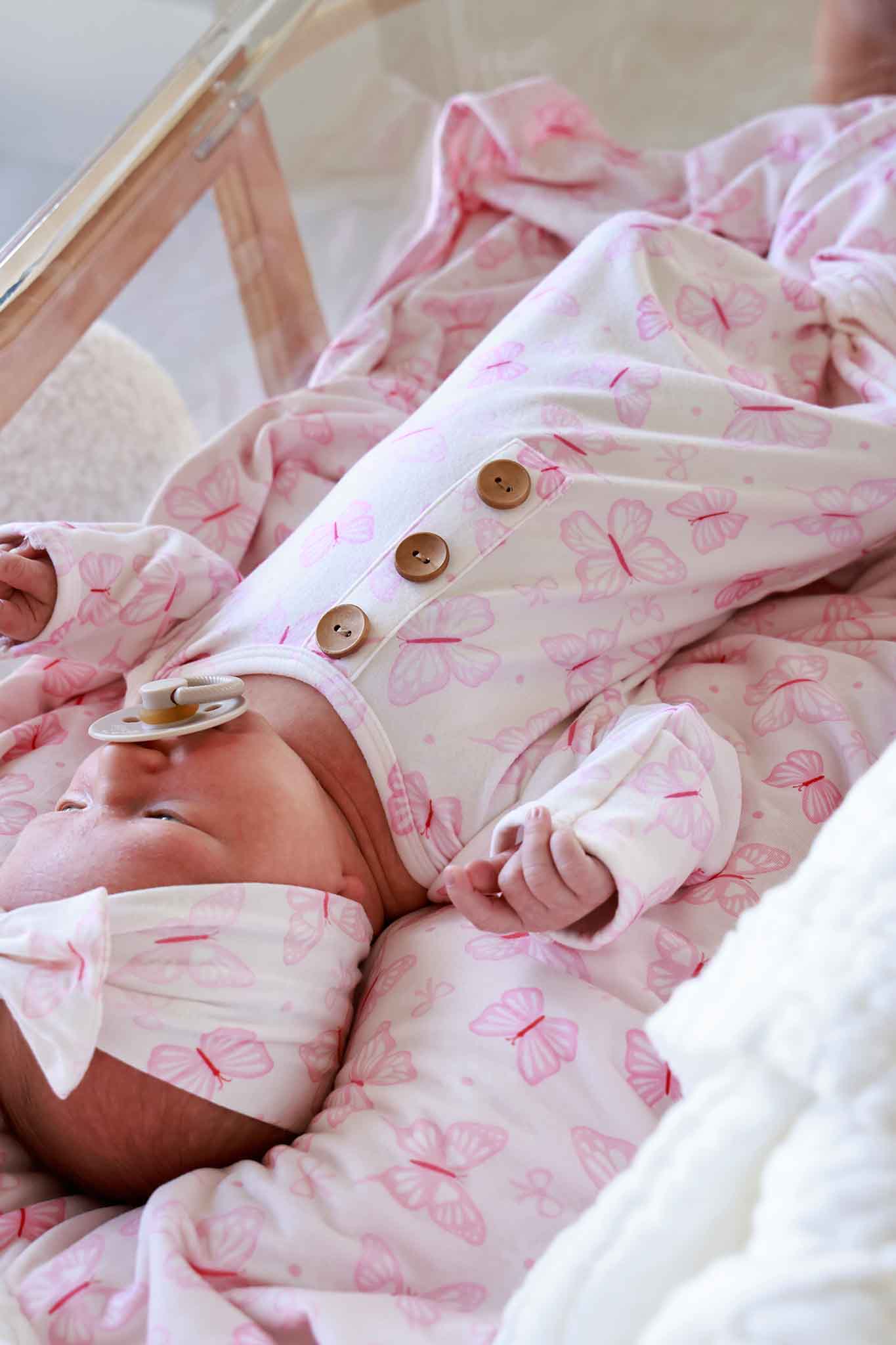 Newborn Baby Knot Gown & Hat Set | Blooming Butterflies - Image 5