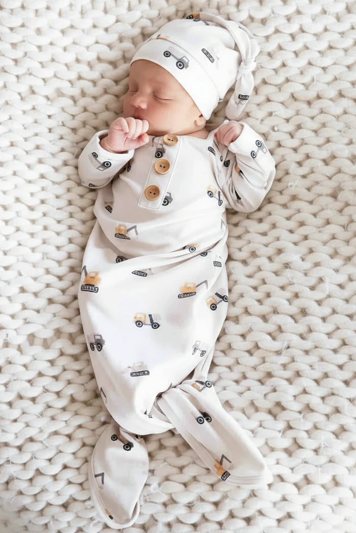 Newborn Baby Knot Gown & Hat Set | Little Builder