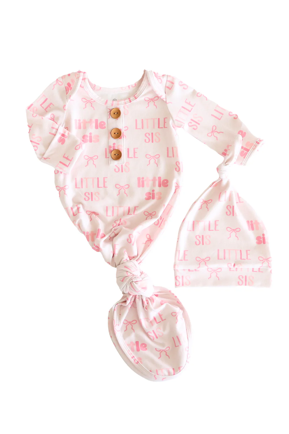 Newborn Baby Knot Gown & Hat Set | Little Sis - Image 3
