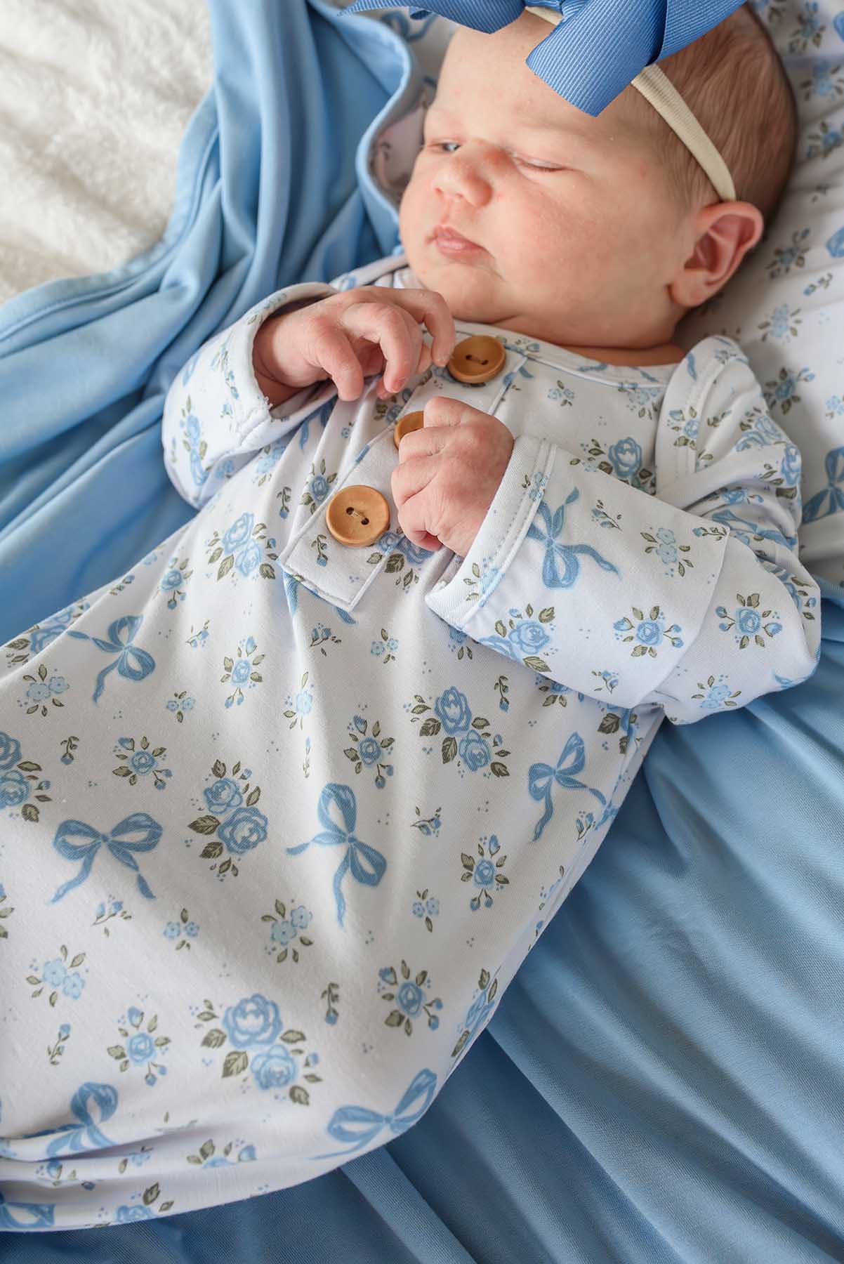 Newborn Baby Knot Gown & Hat Set | Tied In Blooms - Image 5