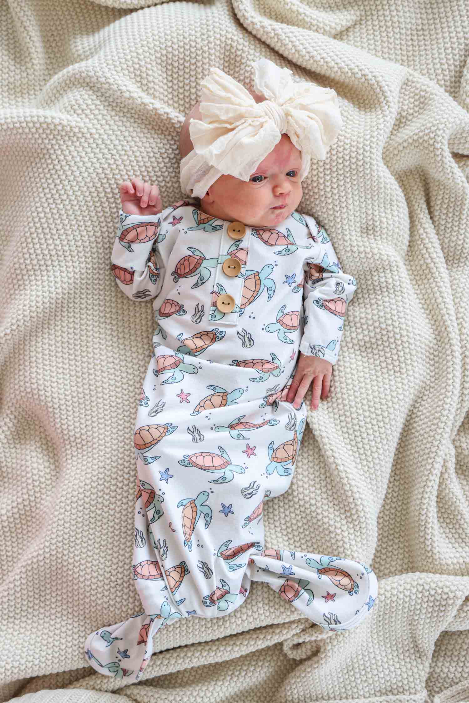 Newborn Baby Knot Gown & Hat Set | Turtley Rad - Image 9