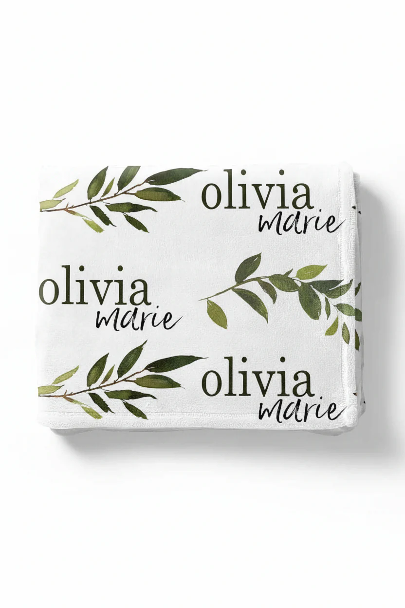 Olive Leaf Personalized Toddler Blanket