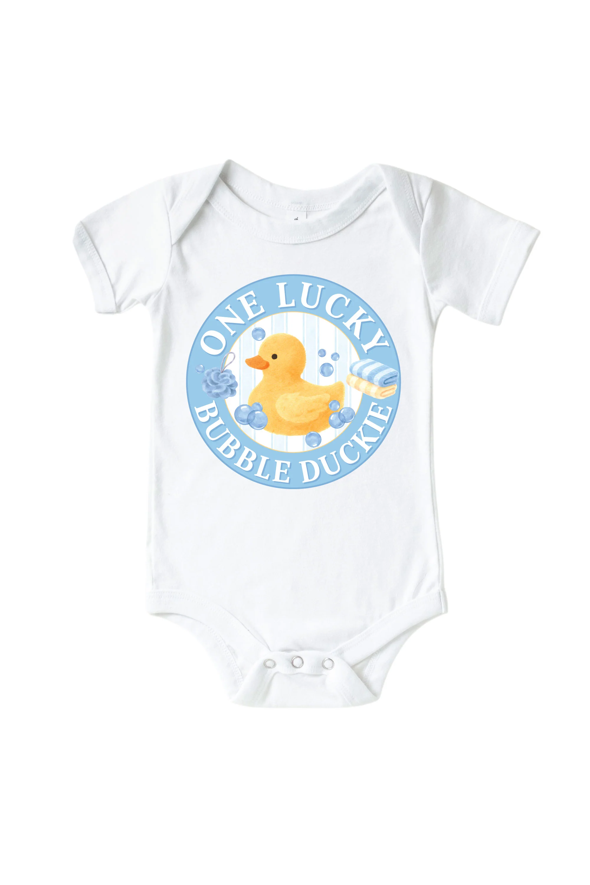 One Lucky Duckie Blue Graphic Bodysuit & Kids Tee | White - Image 2