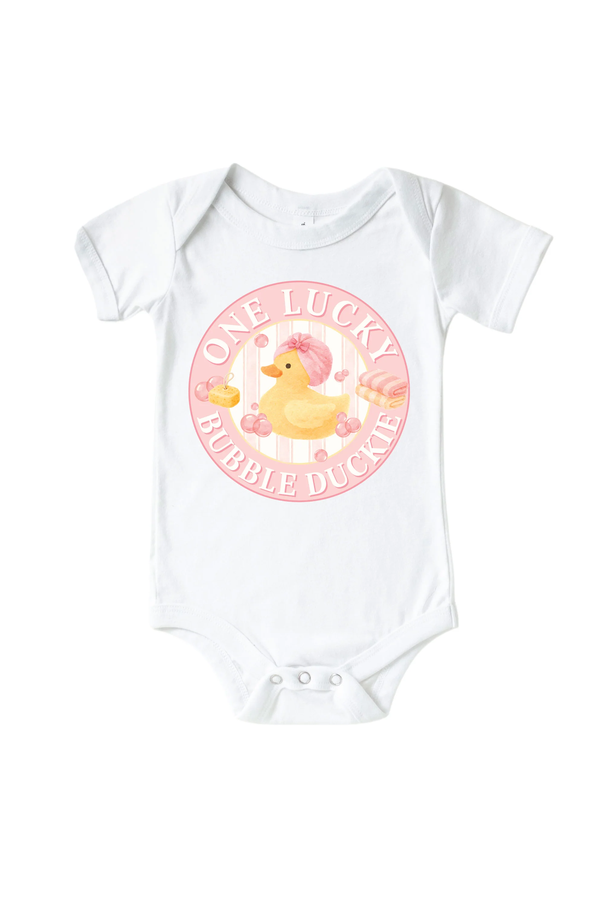 One Lucky Duckie Pink Graphic Bodysuit & Kids Tee | White - Image 2