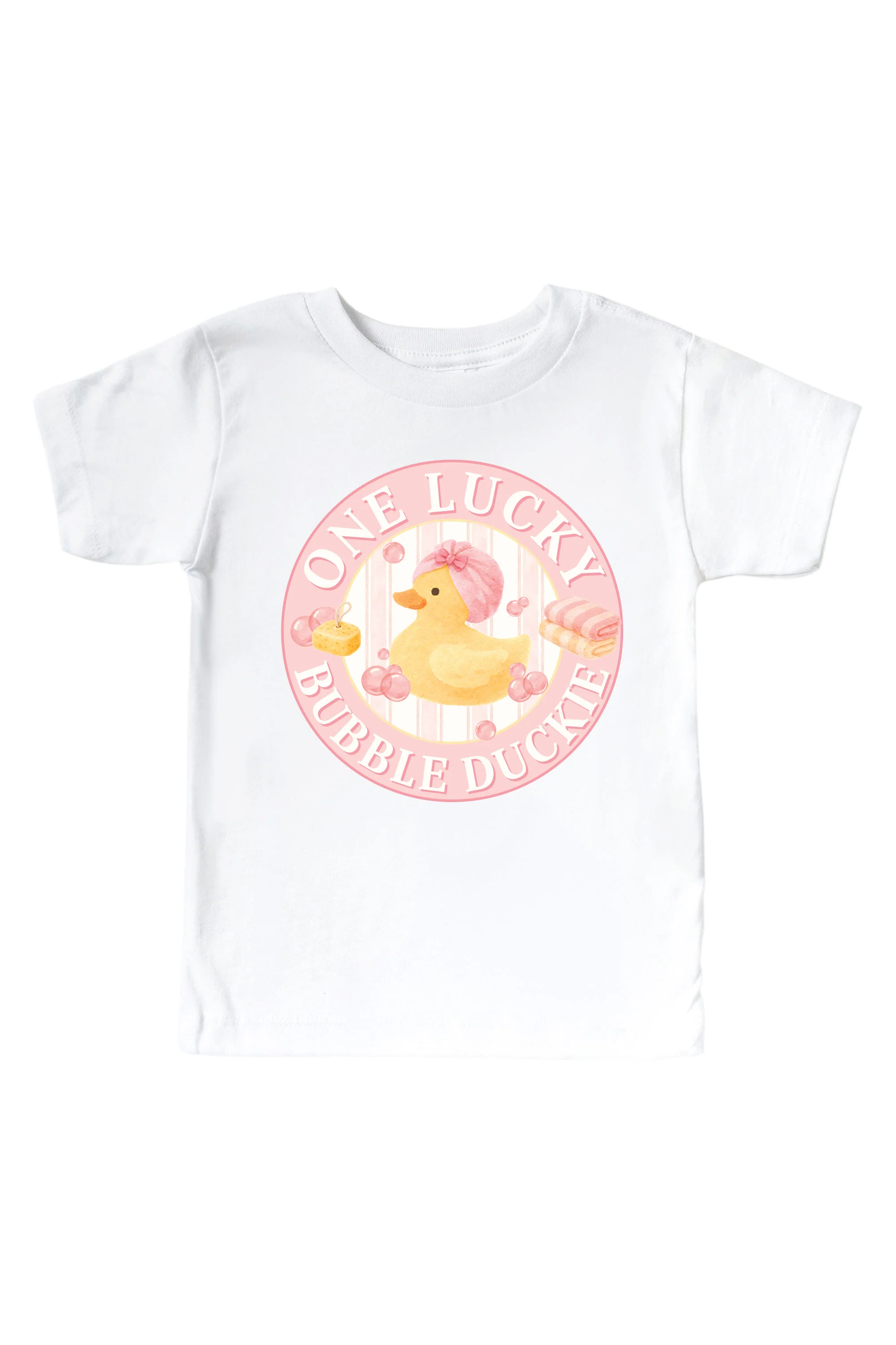 One Lucky Duckie Pink Graphic Bodysuit & Kids Tee | White - Image 3