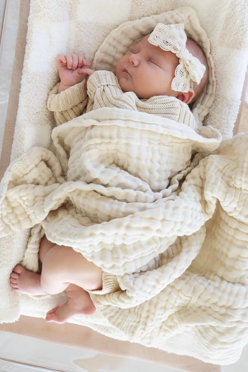 Organic Cotton Gauze Swaddle Blanket | Vanilla - Image 5