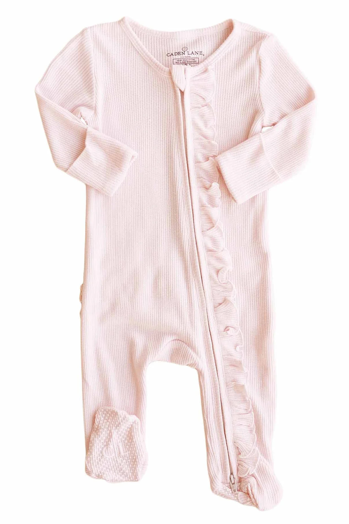 Pearl Pink Bamboo Waffle Ruffle Zipper Footie - Image 2