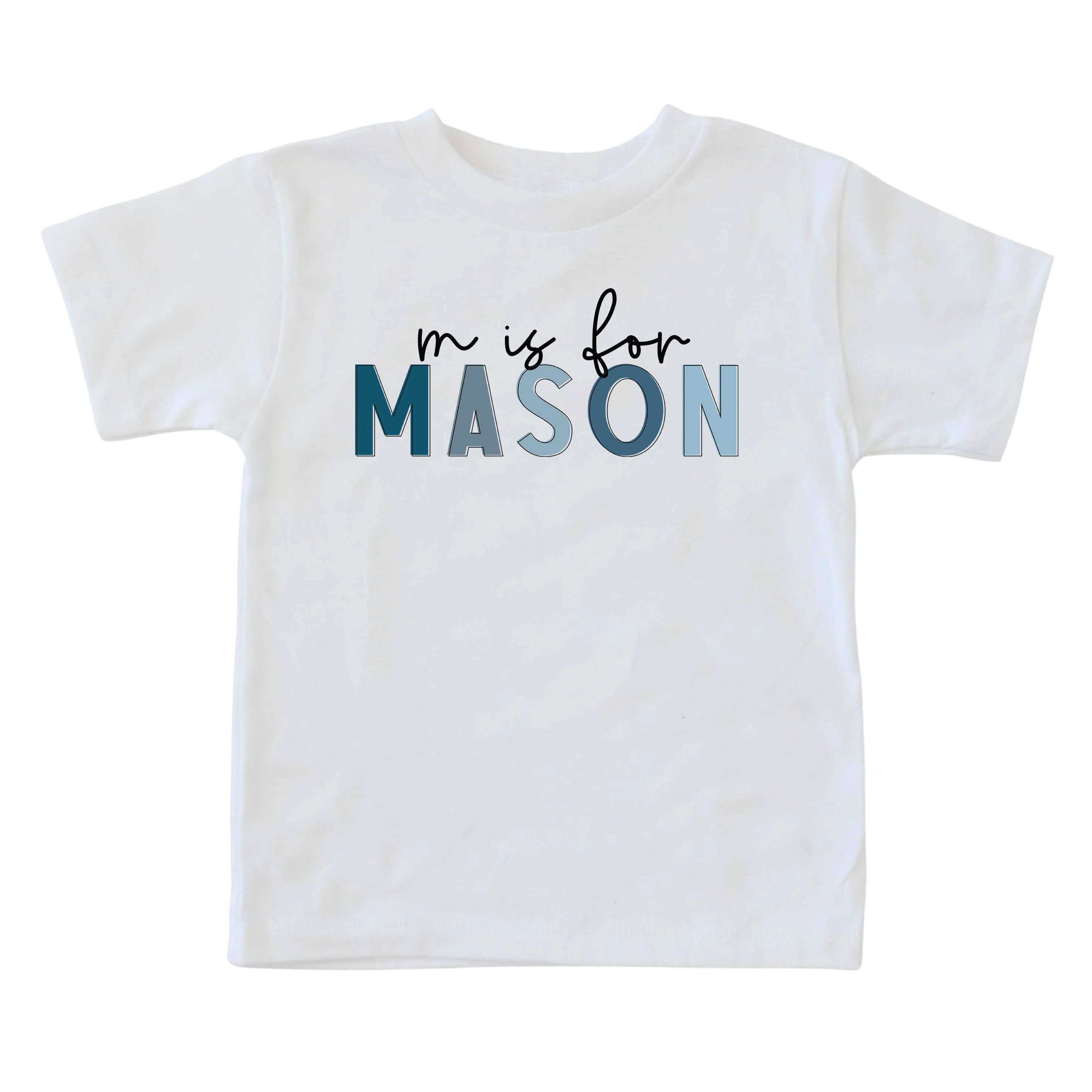 Personalized Blue Color Block Kids Graphic Tee | White - Image 2
