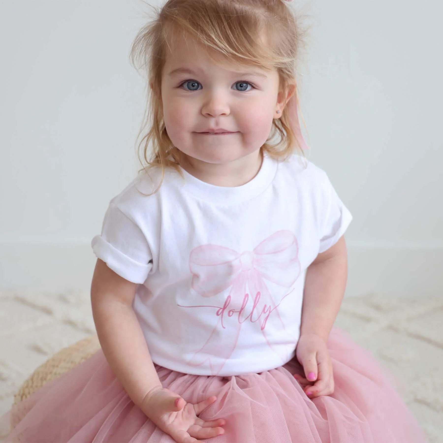 Personalized Bow Kids Graphic Tee | White