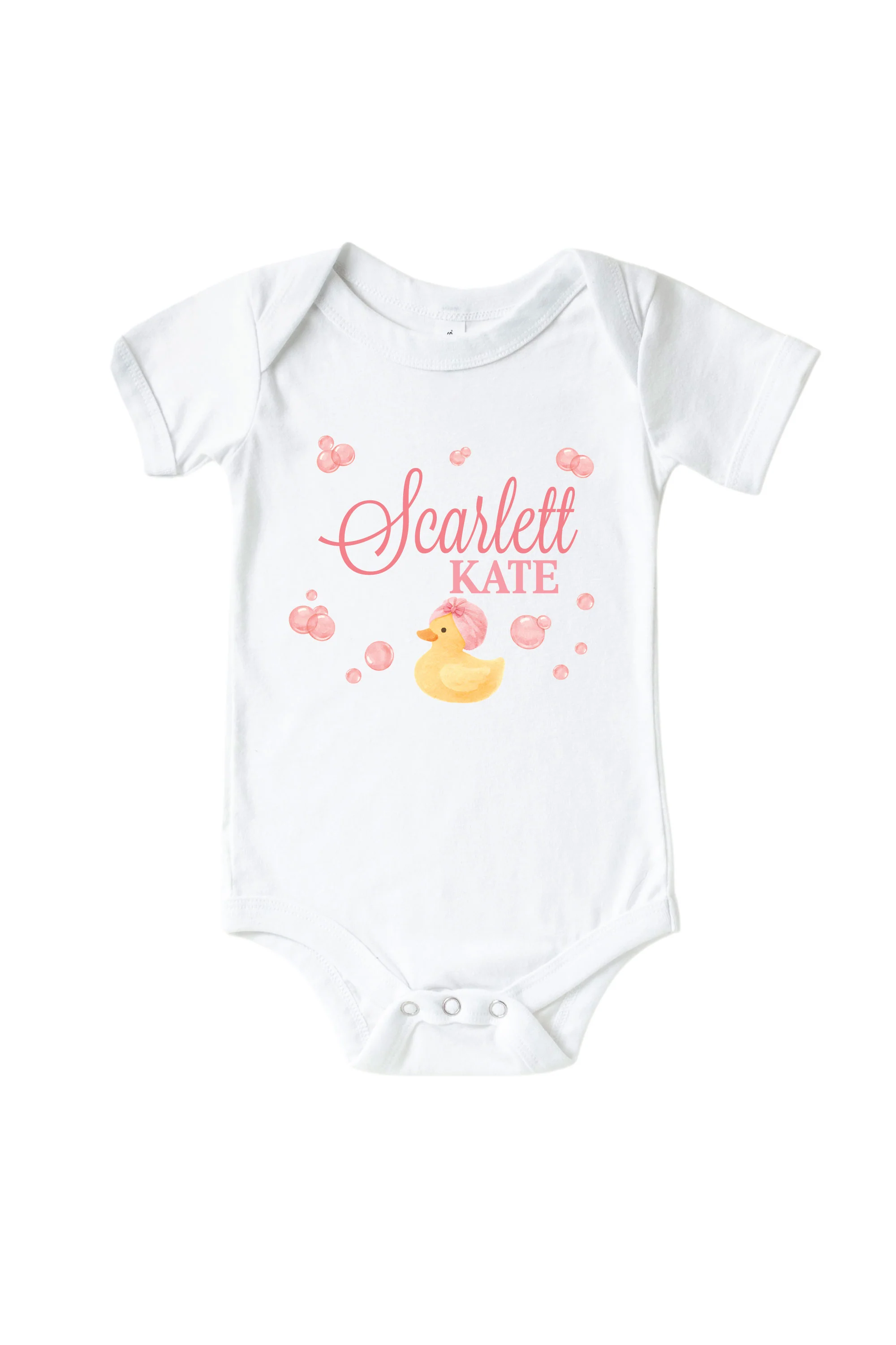 Personalized Bubble Duckie Pink Graphic Bodysuit & Kids Tee | White - Image 2