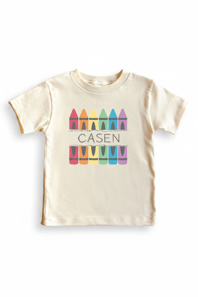 Personalized Crayons Kids Graphic Tee | Natural - Image 2