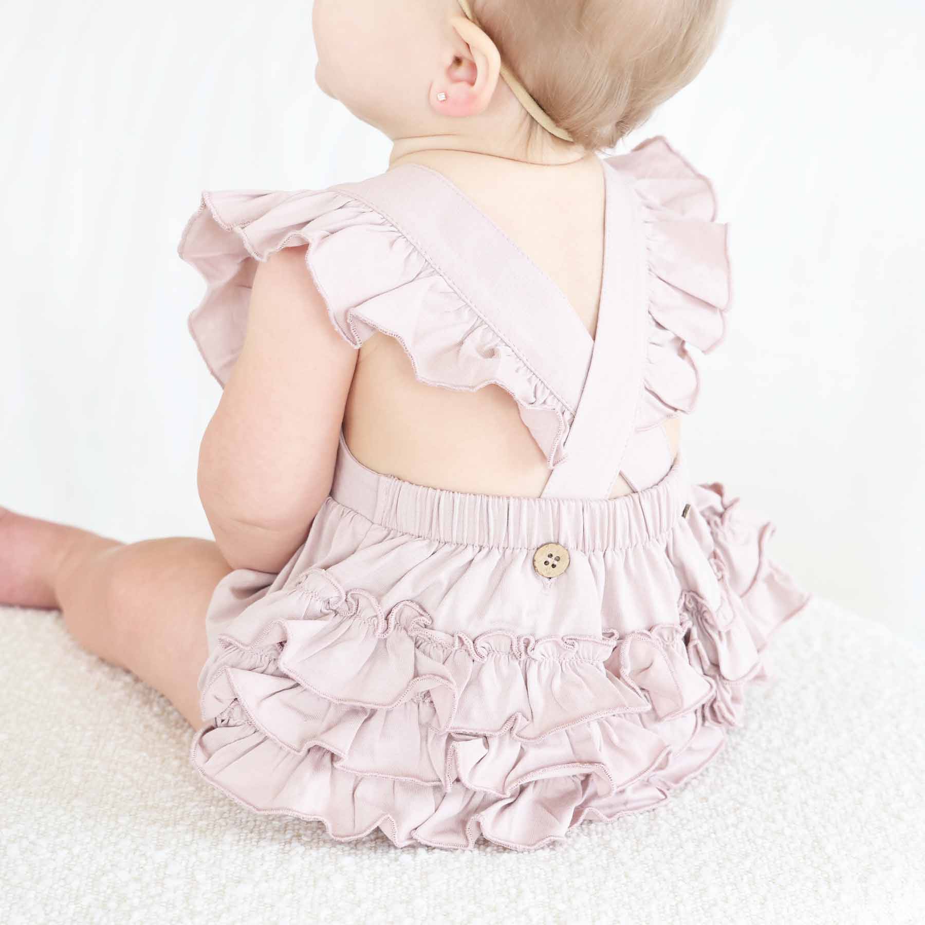 Embroidered Cross Back Ruffle Bubble Romper - Image 15