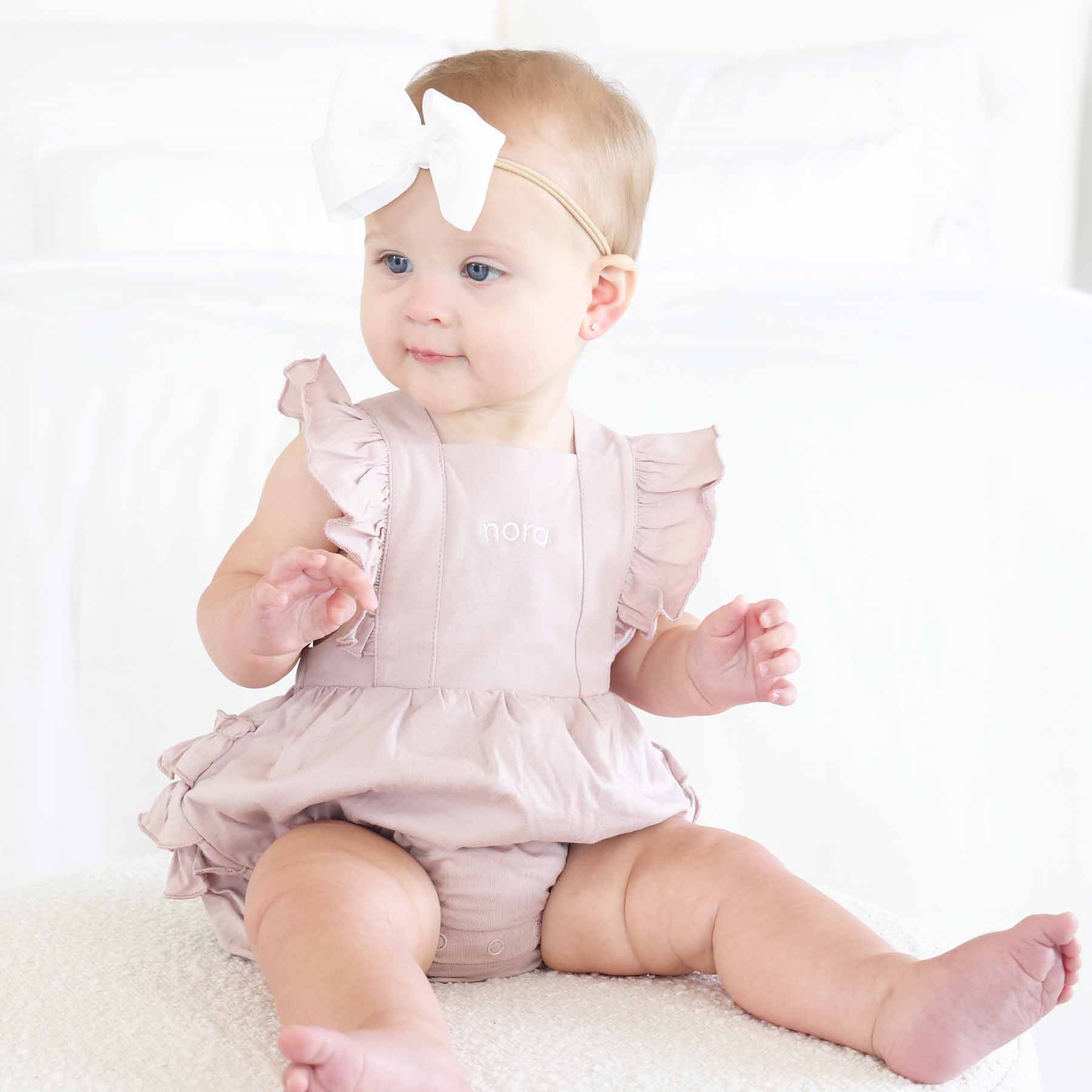Embroidered Cross Back Ruffle Bubble Romper - Image 17