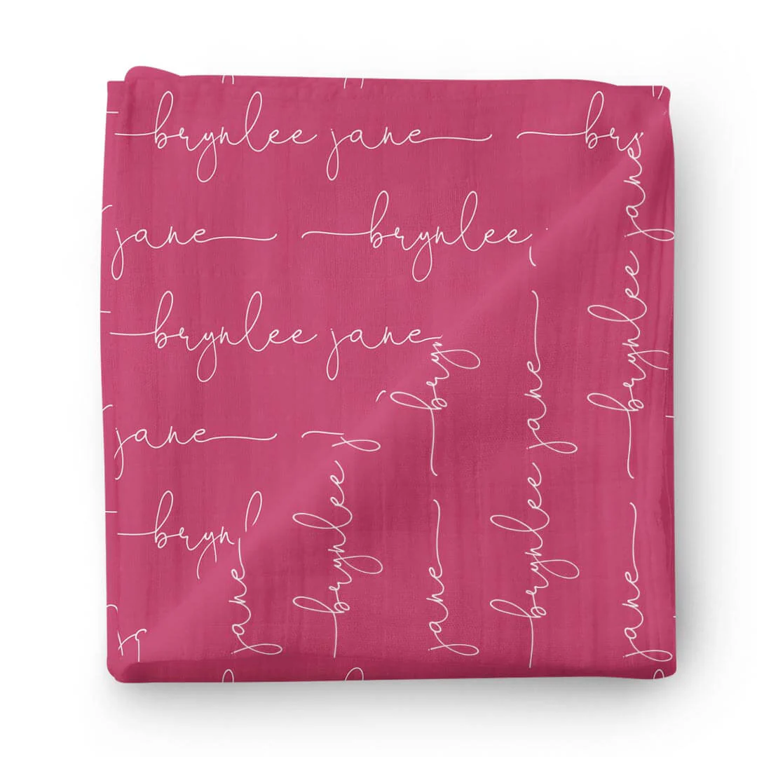 Personalized Fuchsia Baby Name Swaddle Blanket - Script - Image 2