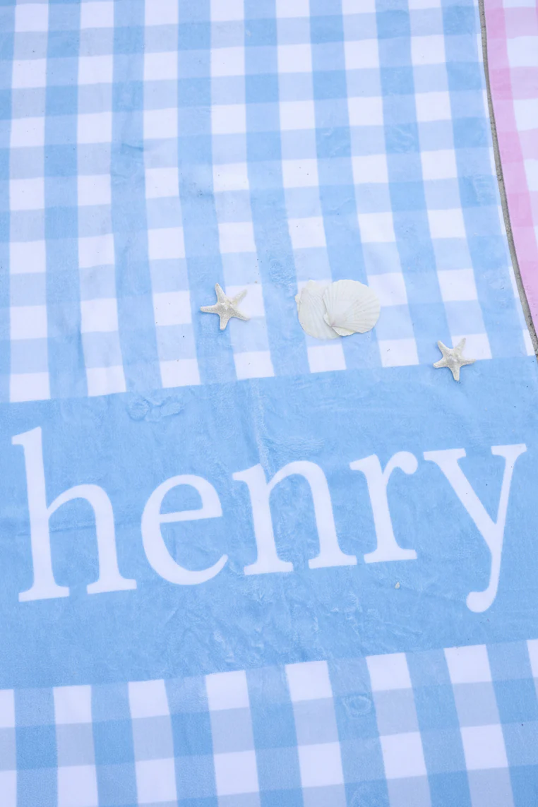 Personalized Kids Beach Towel | Blue Seersucker - Image 4