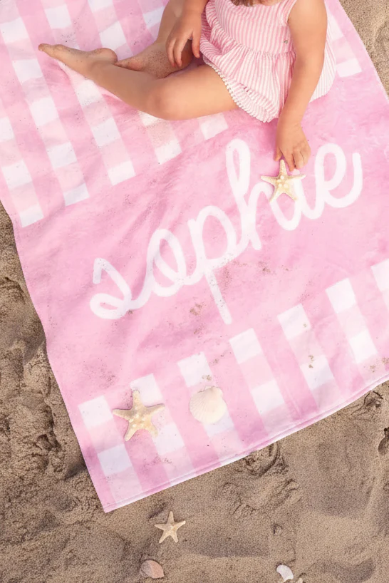 Personalized Kids Beach Towel | Seersucker Dusty Pink - Image 4