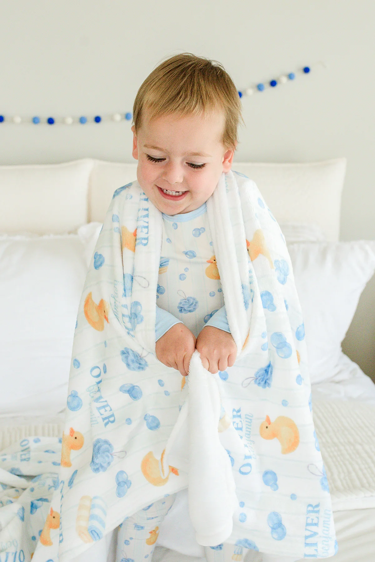 Personalized Kids Blanket | Bubble Duckies Blue - Image 11