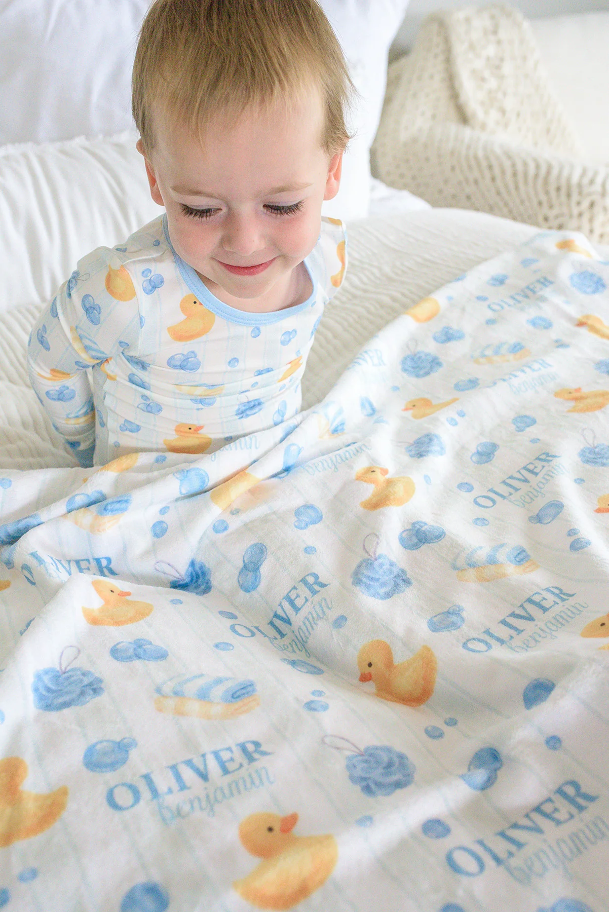 Personalized Kids Blanket | Bubble Duckies Blue - Image 13