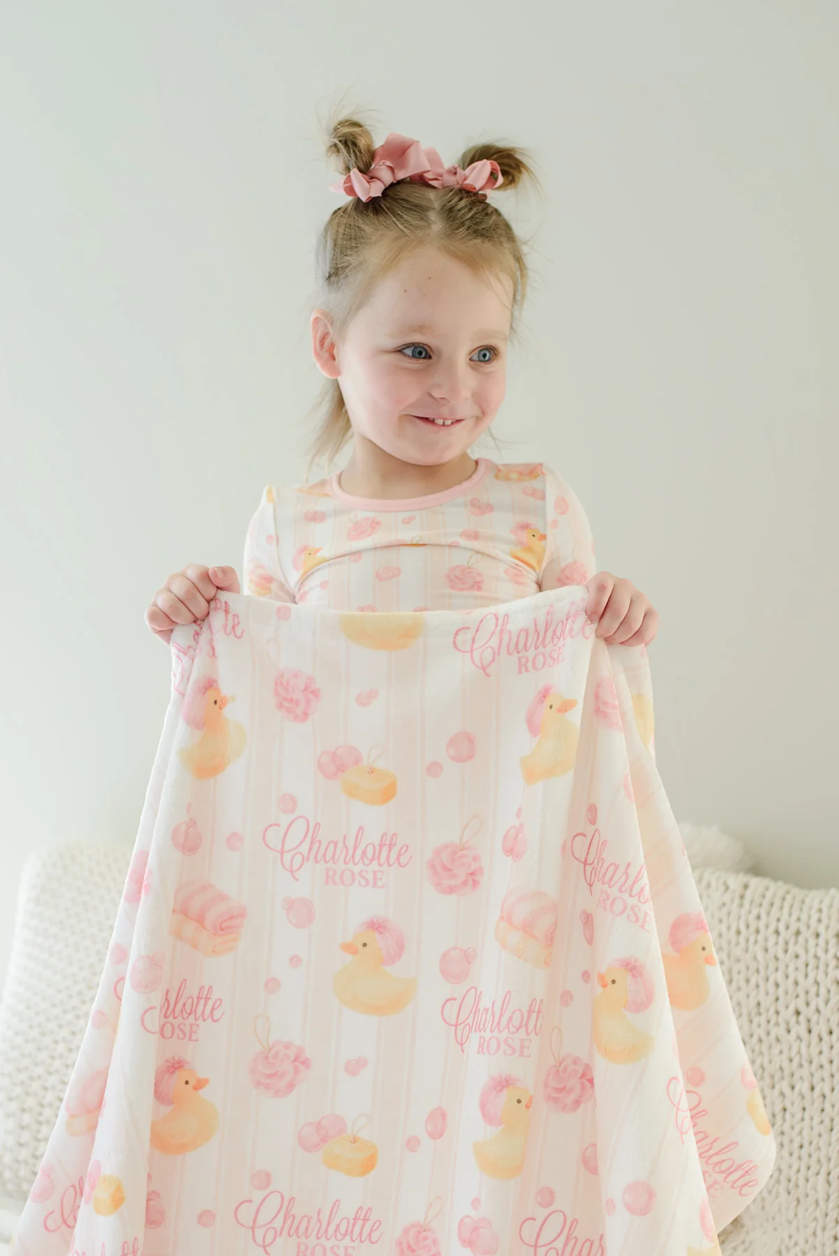 Personalized Kids Blanket | Bubble Duckies Pink - Image 3
