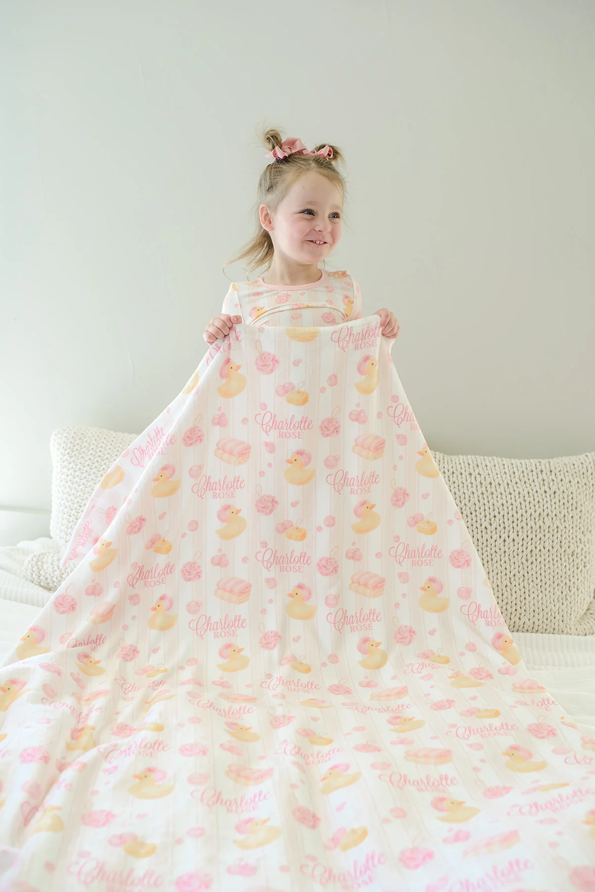 Personalized Kids Blanket | Bubble Duckies Pink - Image 7