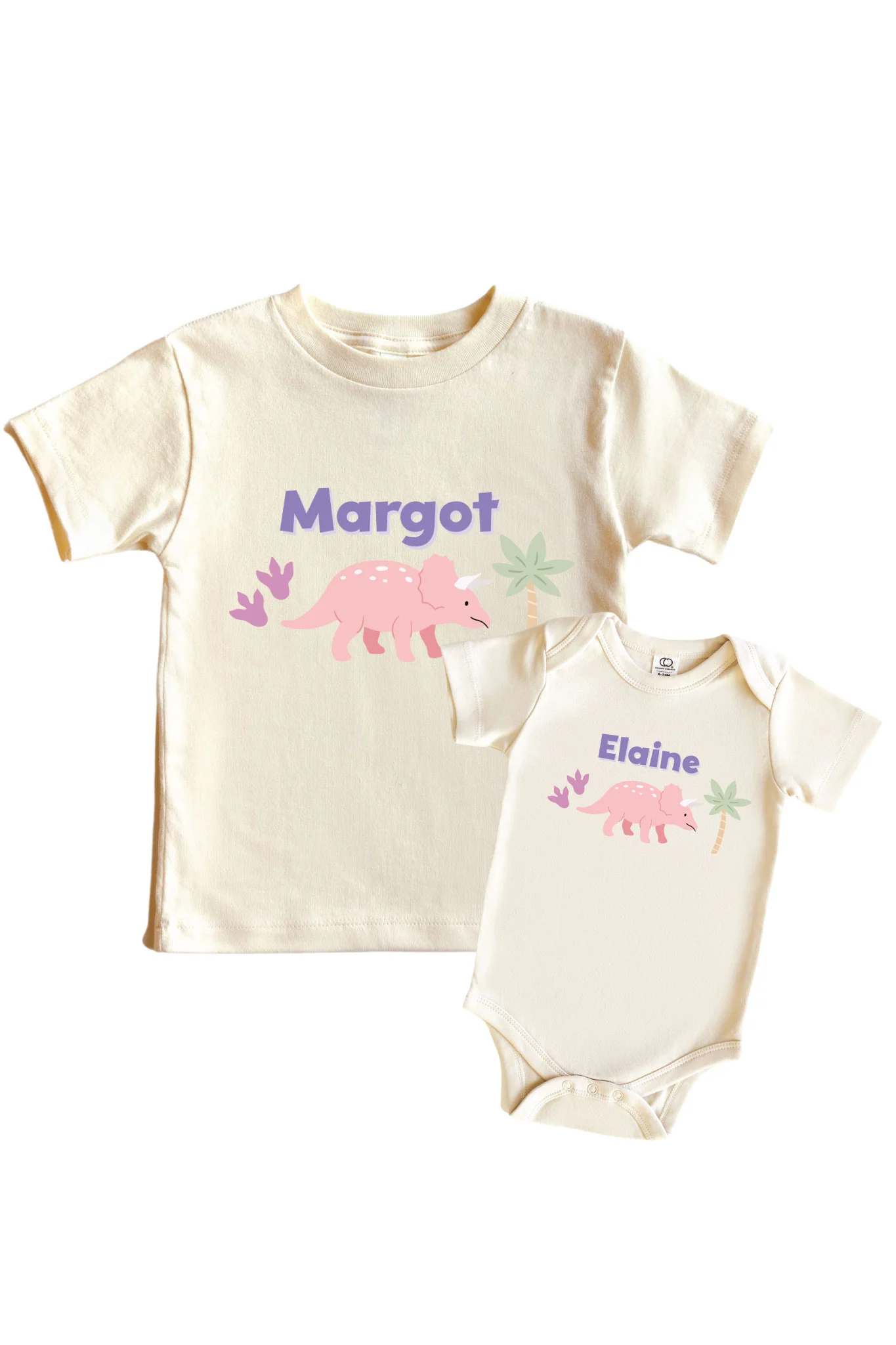 Personalized Little Fossil Pink Graphic Bodysuit & Kids Tee | Natural