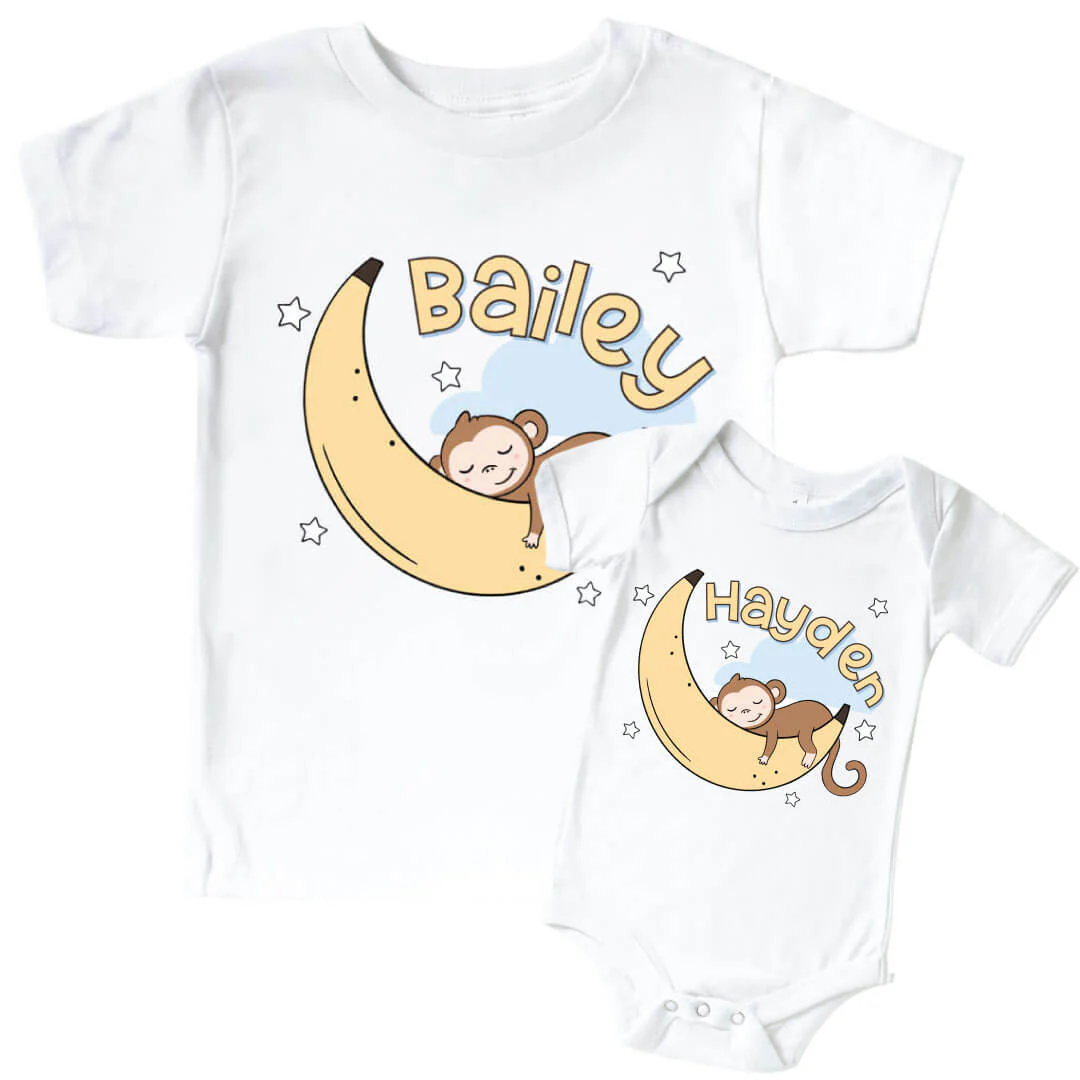 Personalized Monkey See, Monkey Snooze Graphic Bodysuit & Kids Tee | White