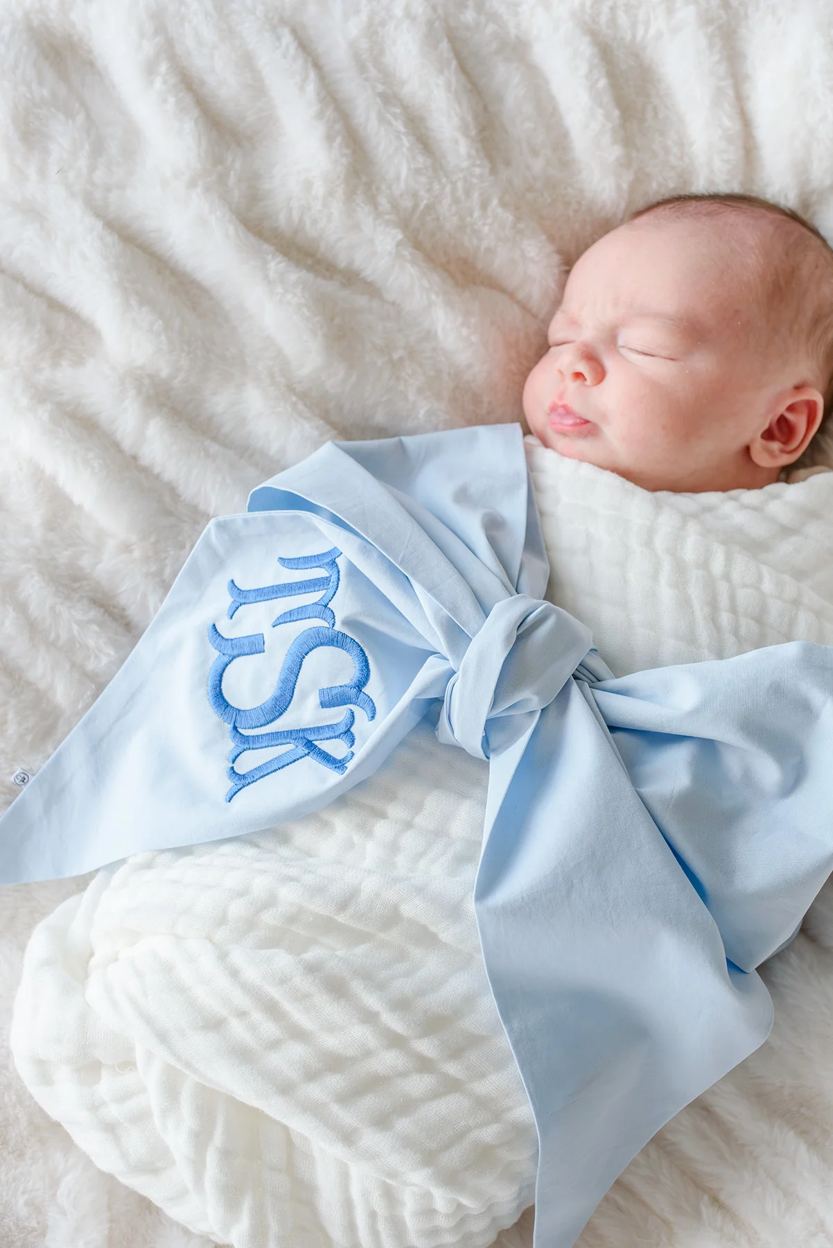Personalized Newborn Bow Sash | Light Dusty Blue - Image 4