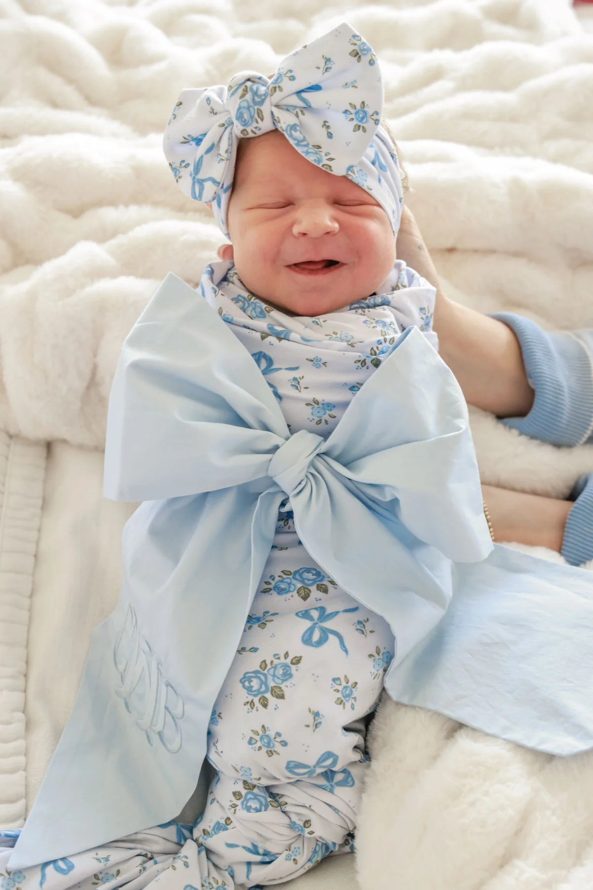 Personalized Newborn Bow Sash | Light Dusty Blue - Image 5