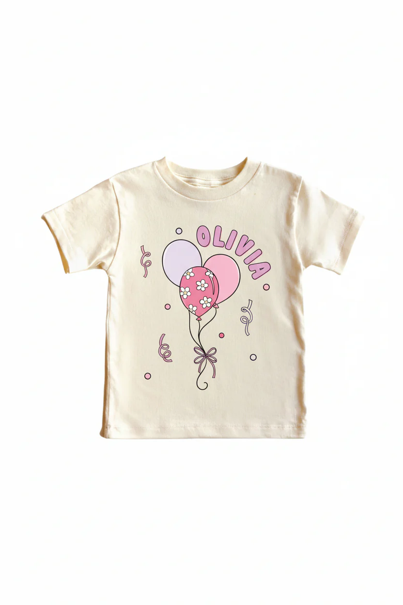 Personalized Pink Party Time Graphic Bodysuit & Kids Tee | Natural - Image 3