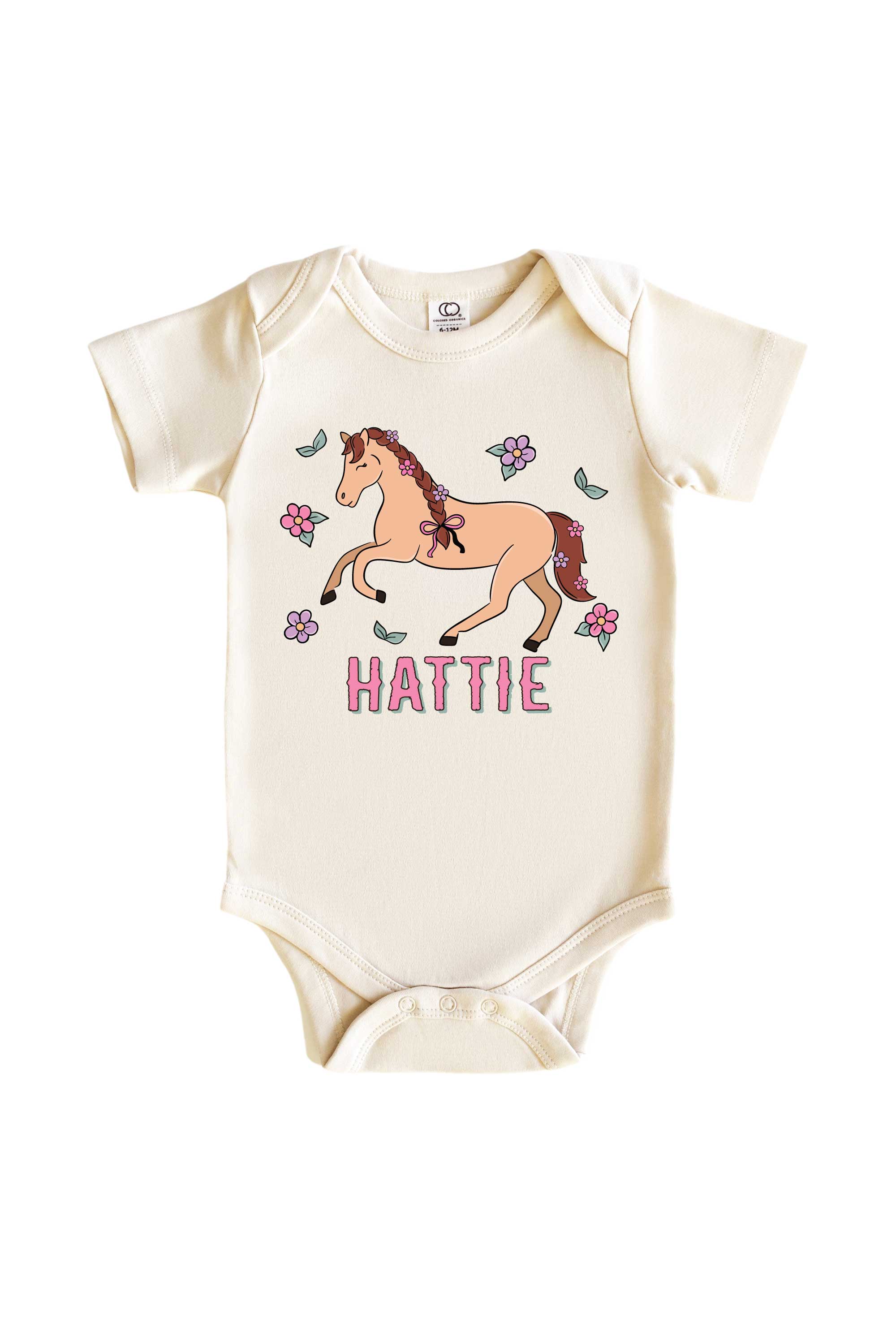 Personalized Pony Club Pink Graphic Bodysuit & Kids Tee | Natural - Image 2