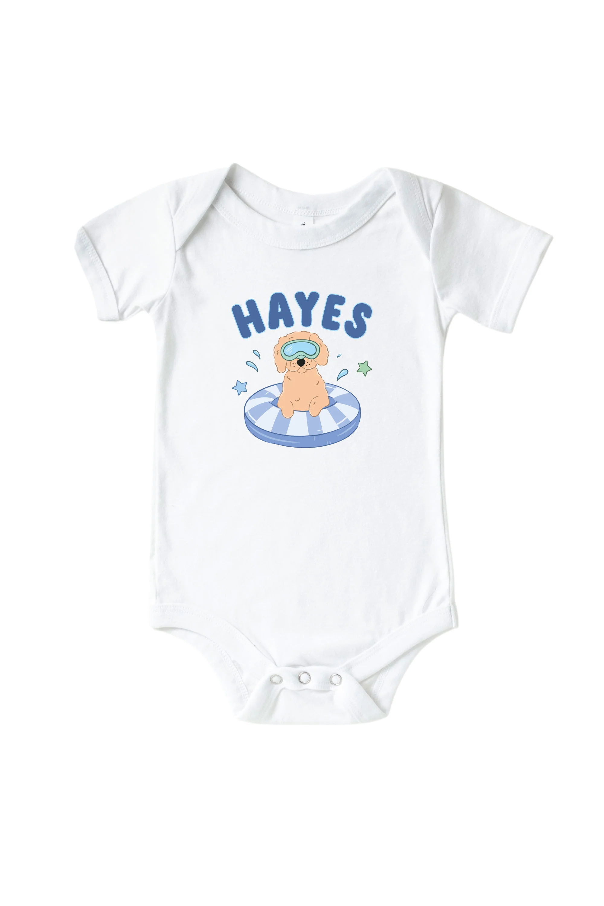 Personalized Poolside Pups Blue Graphic Bodysuit & Kids Tee | White - Image 2