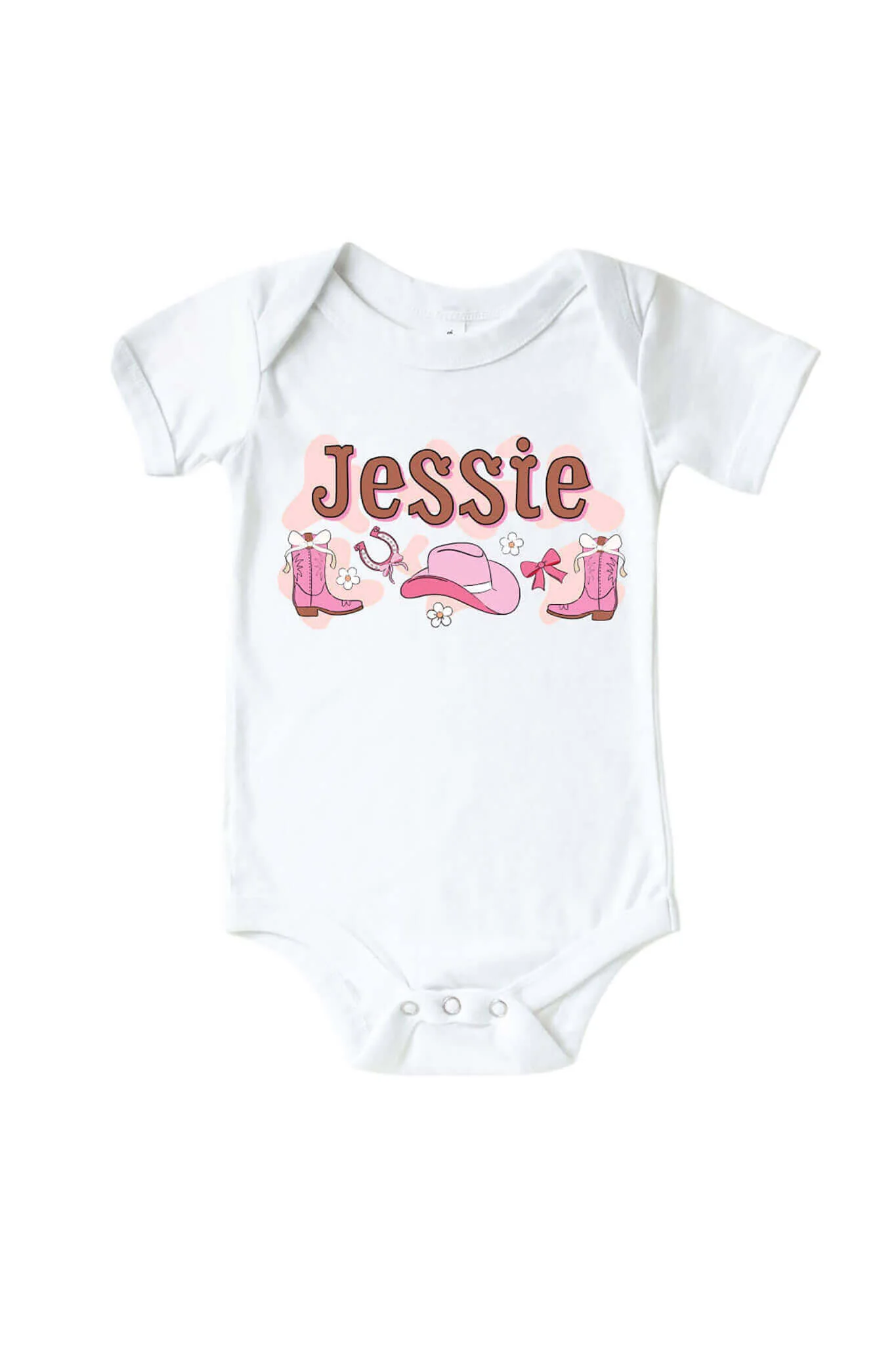 Personalized Rodeo Dreams Pink Graphic Bodysuit & Kids Tee | White - Image 3