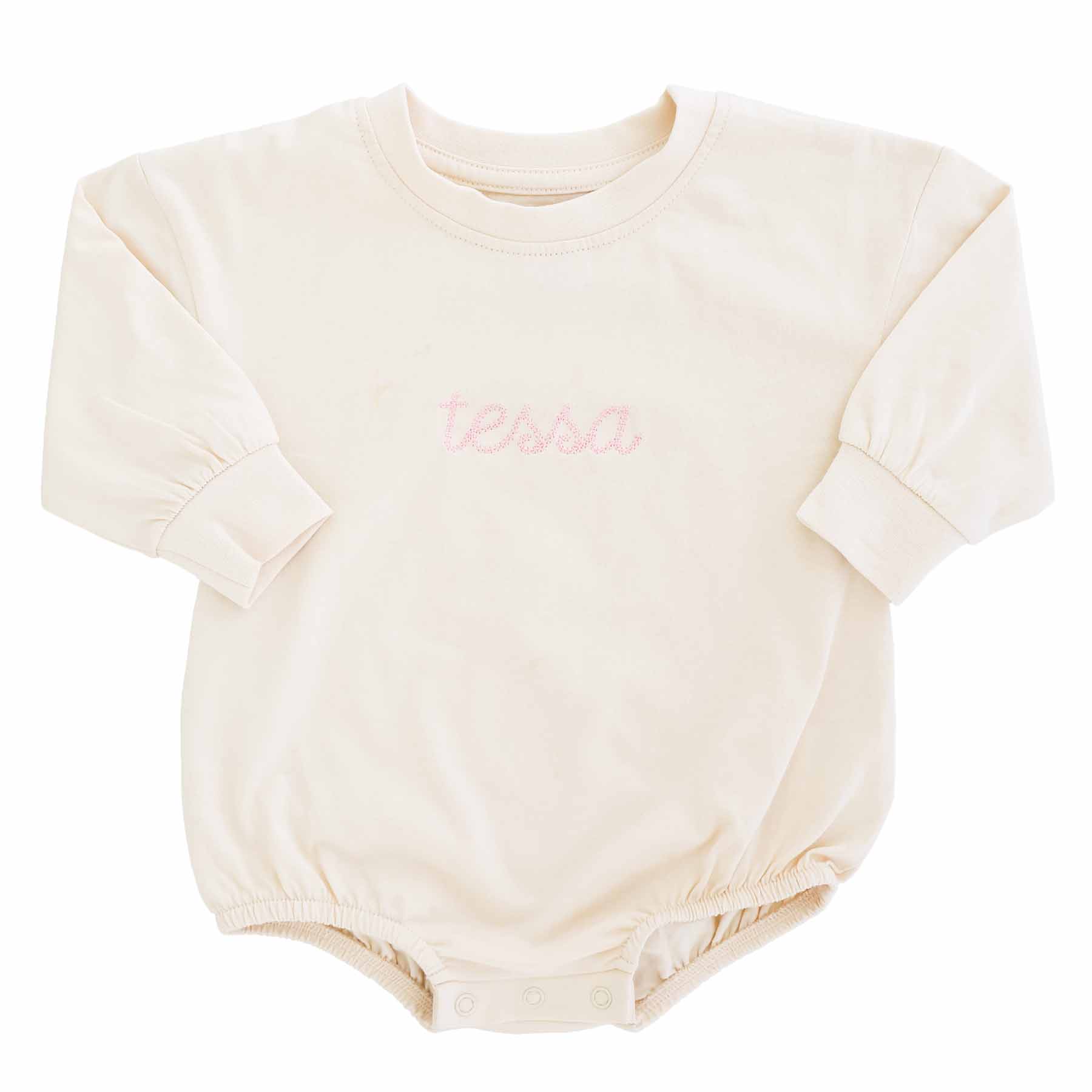 Embroidered Stitched Long Sleeve Bubble Romper | Natural - Image 12