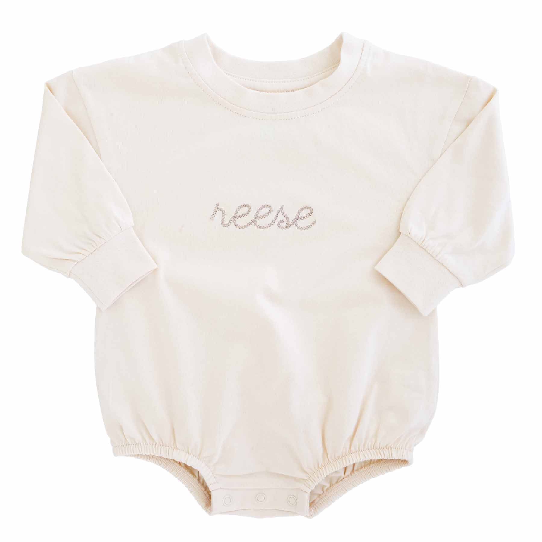Embroidered Stitched Long Sleeve Bubble Romper | Natural - Image 18