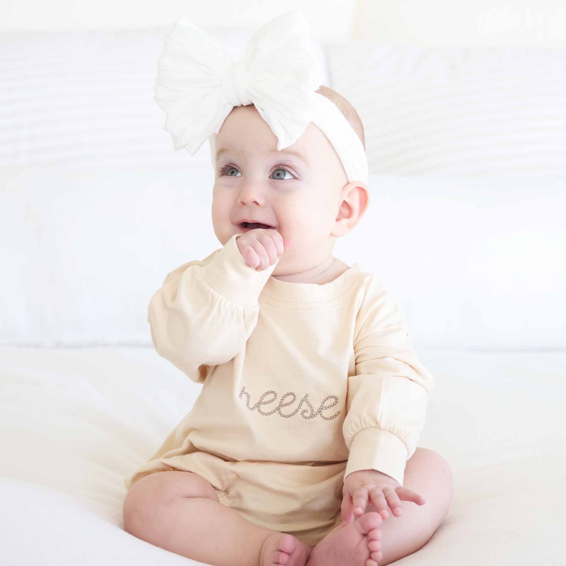 Embroidered Stitched Long Sleeve Bubble Romper | Natural - Image 19