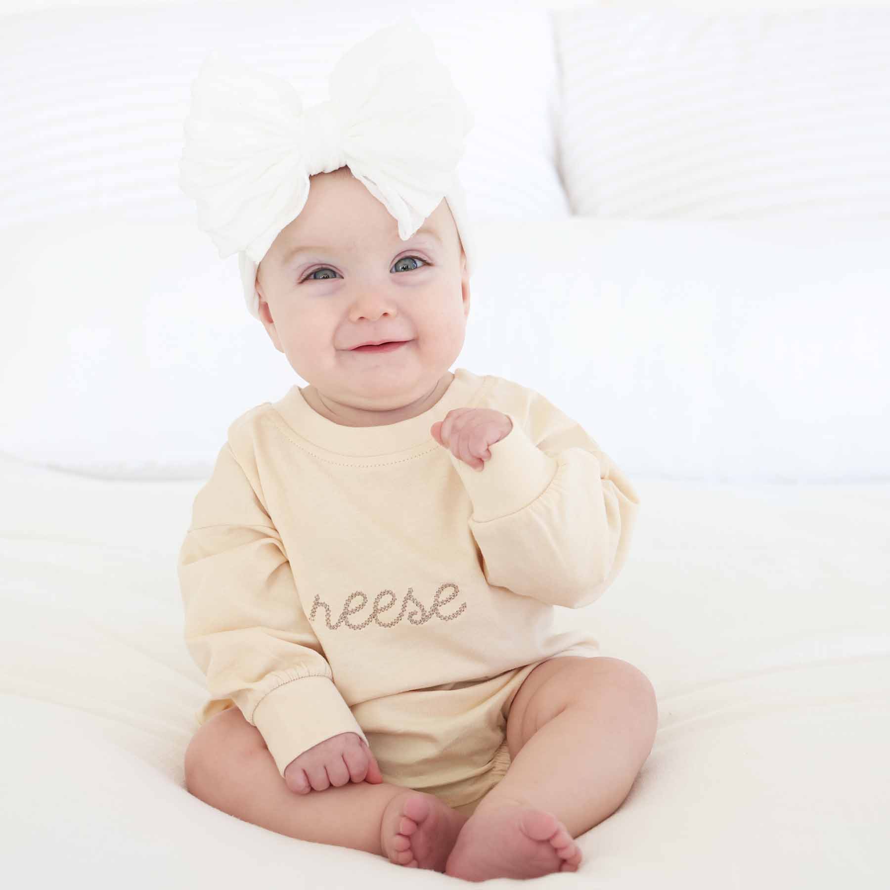 Embroidered Stitched Long Sleeve Bubble Romper | Natural - Image 21