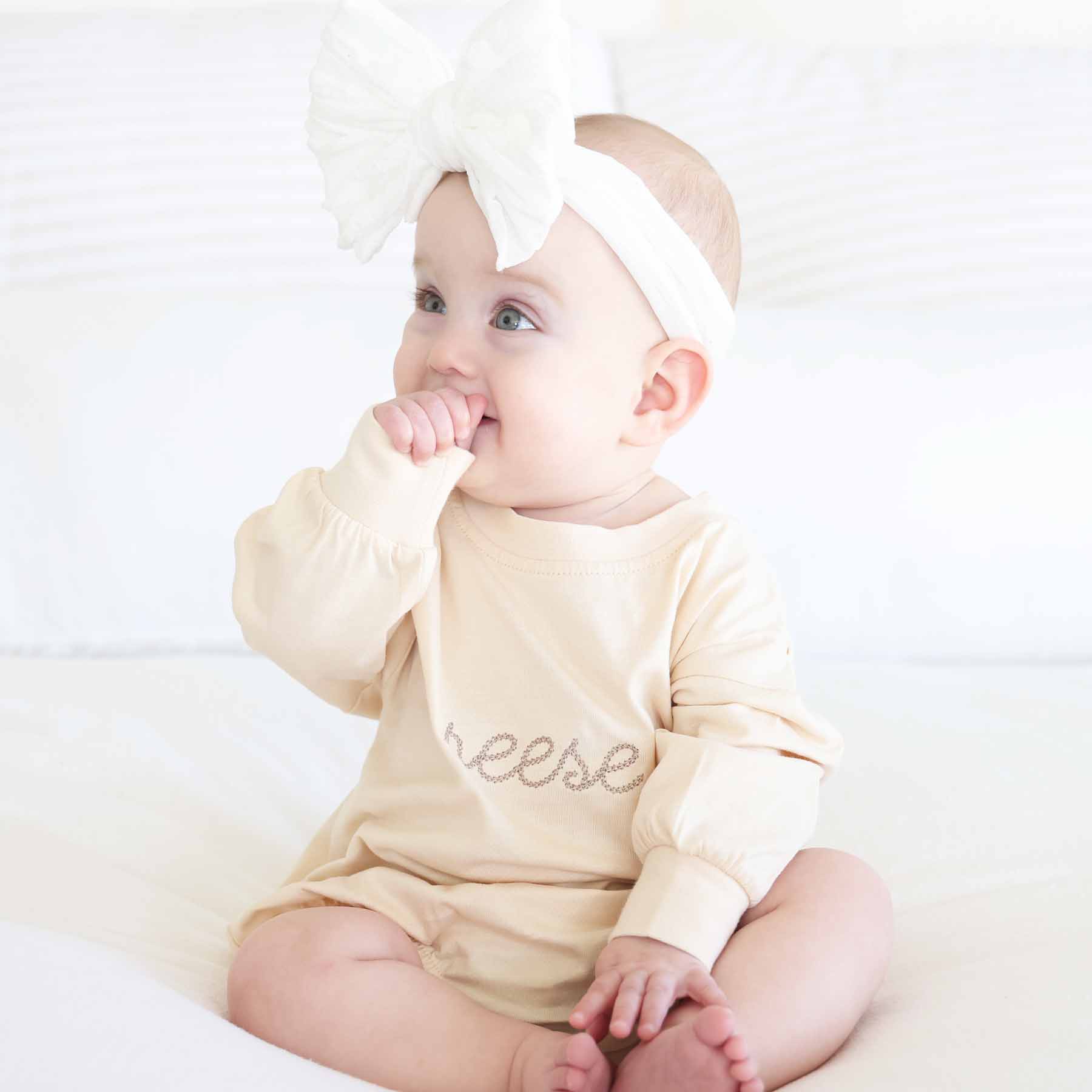 Embroidered Stitched Long Sleeve Bubble Romper | Natural - Image 22