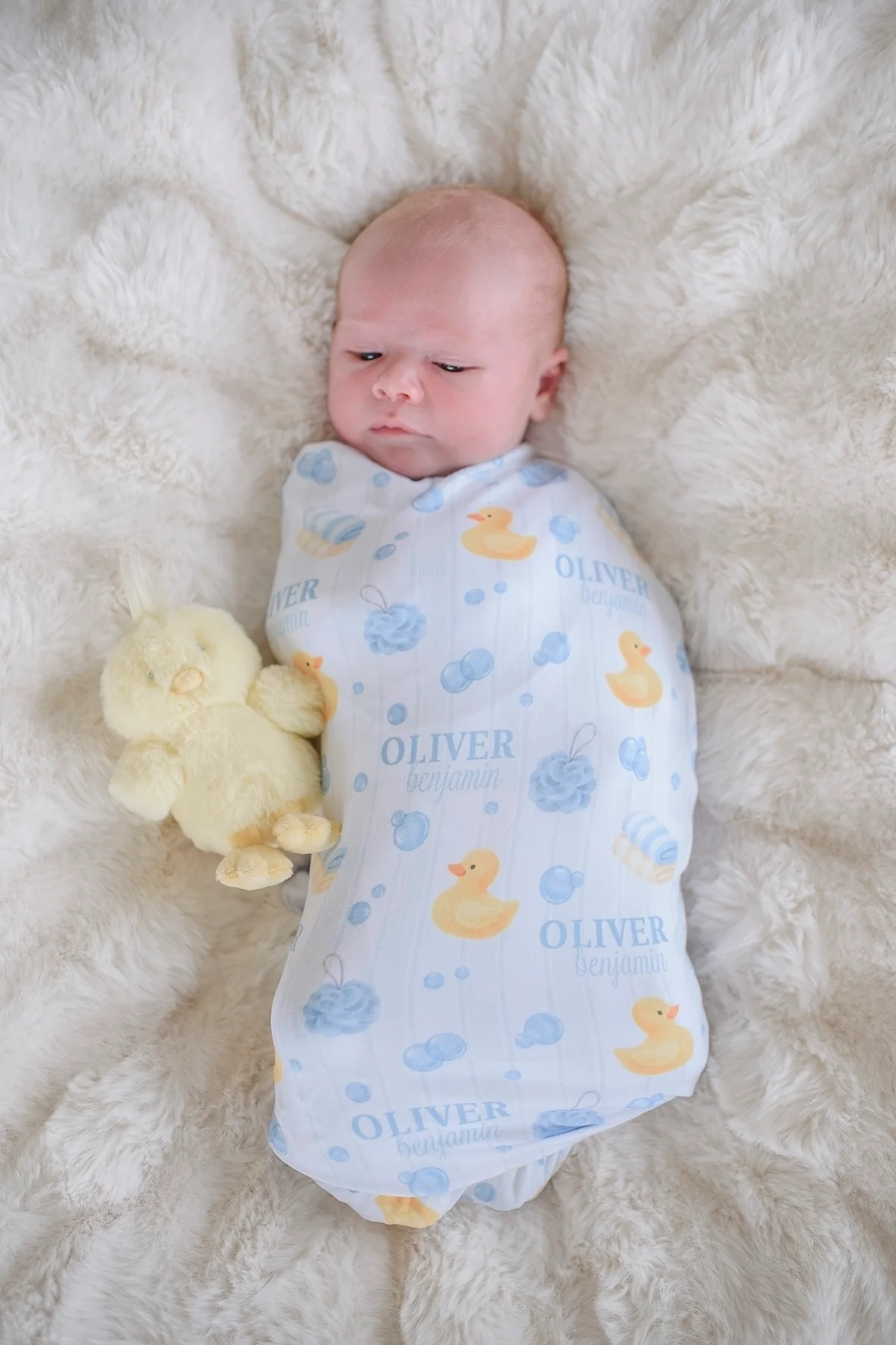 Personalized Swaddle Blanket | Bubble Duckies Blue
