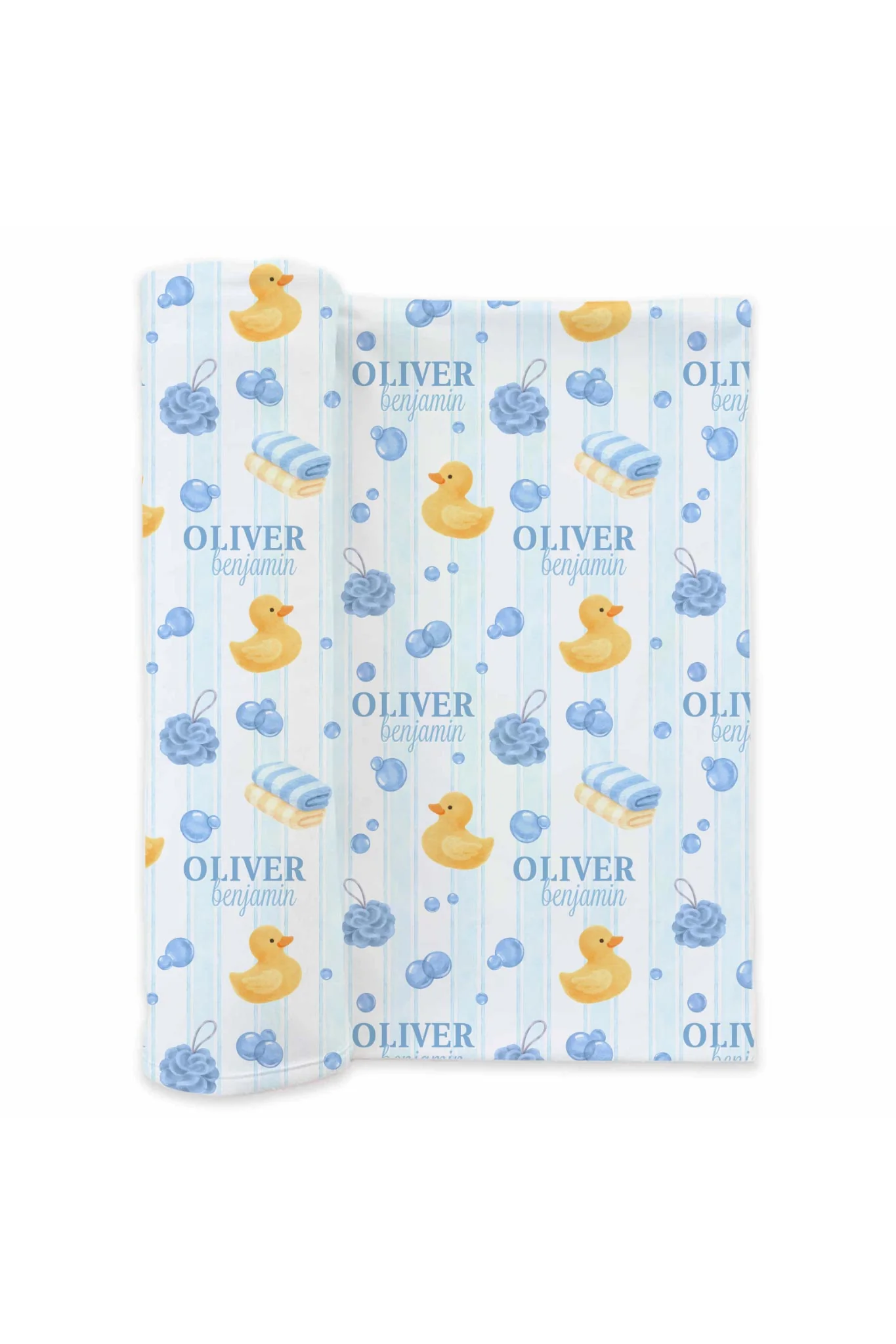Personalized Swaddle Blanket | Bubble Duckies Blue - Image 2