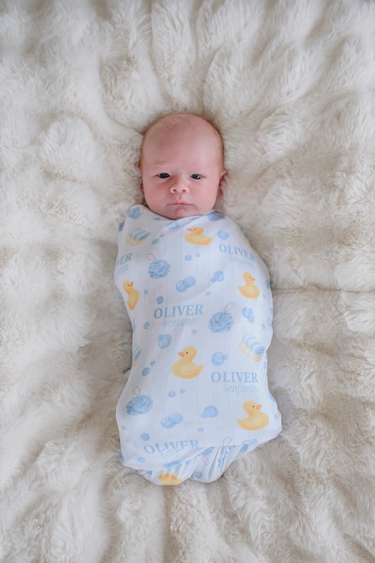Personalized Swaddle Blanket | Bubble Duckies Blue - Image 4
