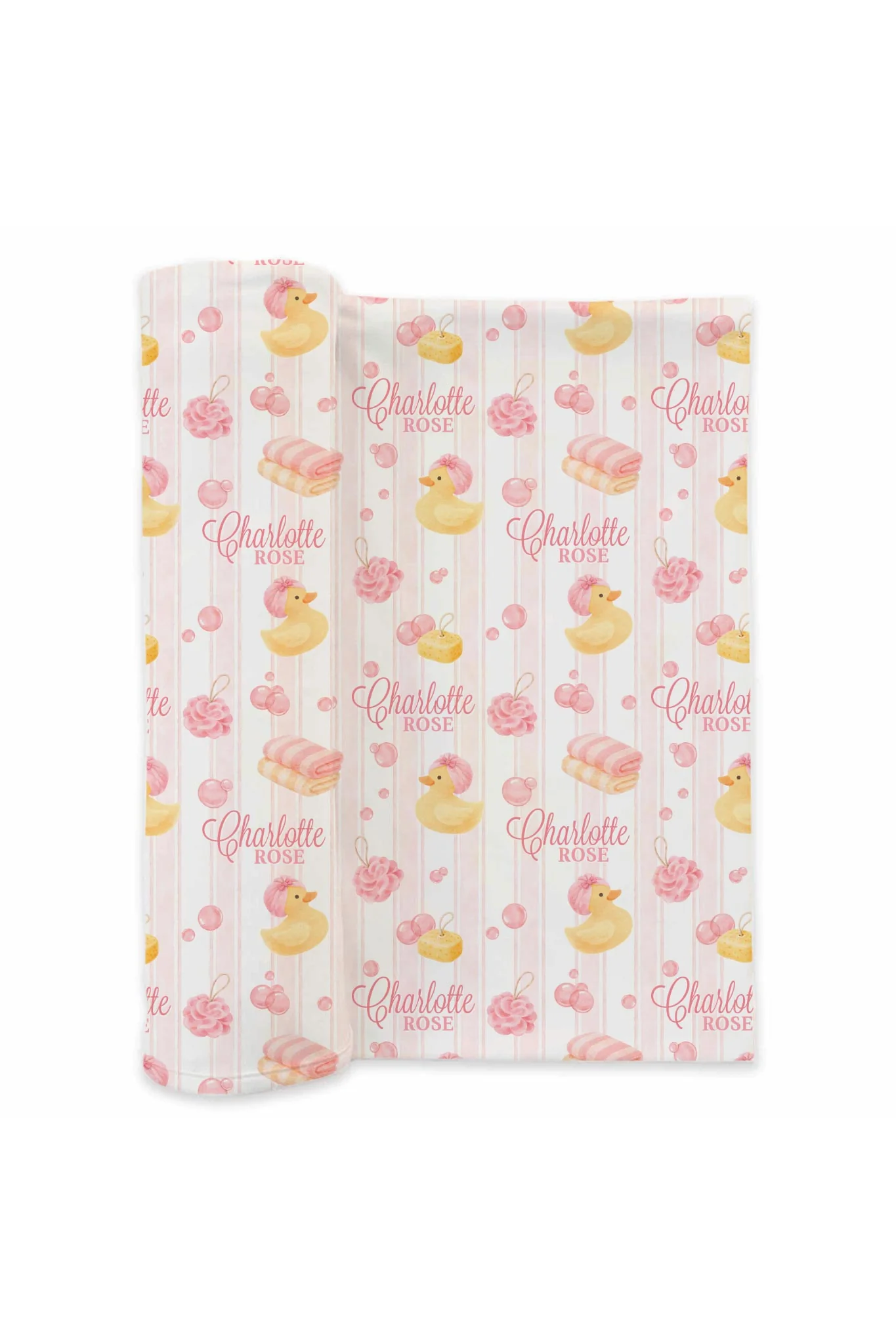 Personalized Swaddle Blanket | Bubble Duckies Pink - Image 2