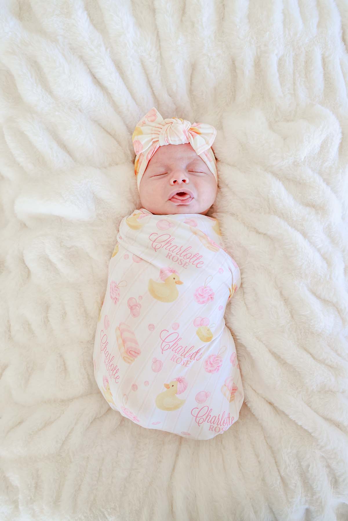 Personalized Swaddle Blanket | Bubble Duckies Pink - Image 3