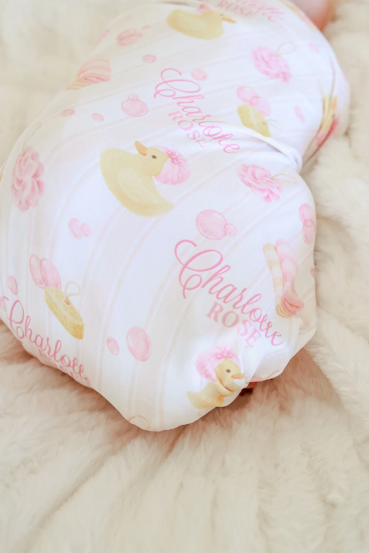 Personalized Swaddle Blanket | Bubble Duckies Pink - Image 4
