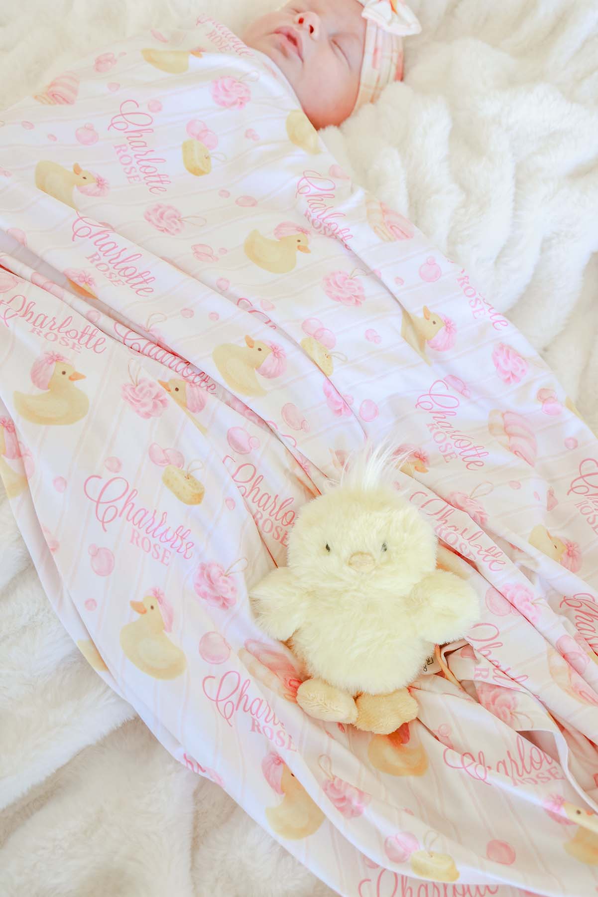 Personalized Swaddle Blanket | Bubble Duckies Pink - Image 6